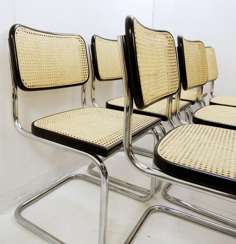 Set of 8 Cane and Chrome Chairs, 1970s, Italy For Sale 1