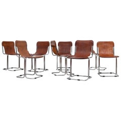 Set of 8 Cantilevered Cidue Style Leather Dining Chair