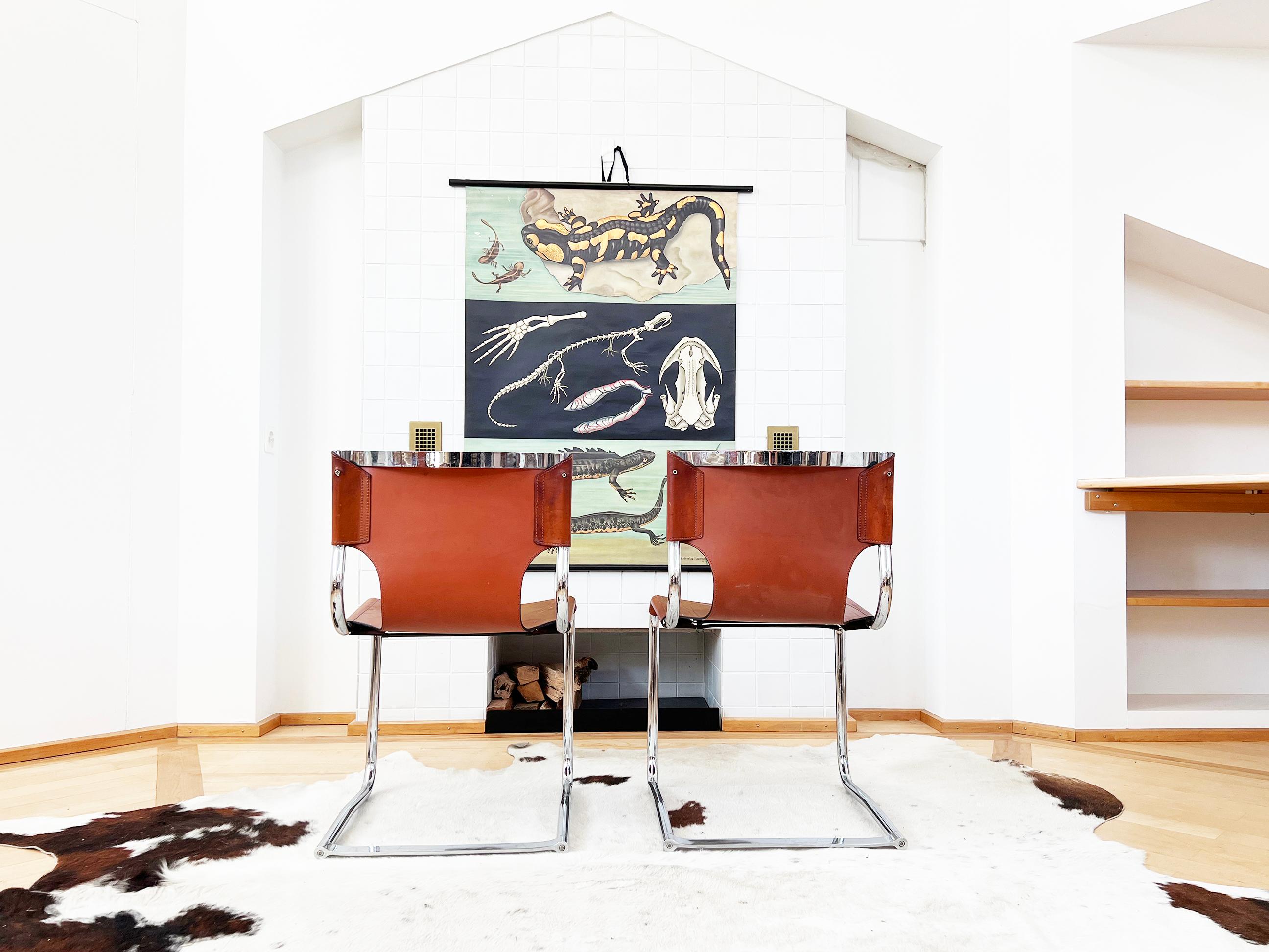 SET of 8 Carlo Bartoli T 70 920 Cantilever Chairs Black + Brown Leather - 8 pcs en vente 4