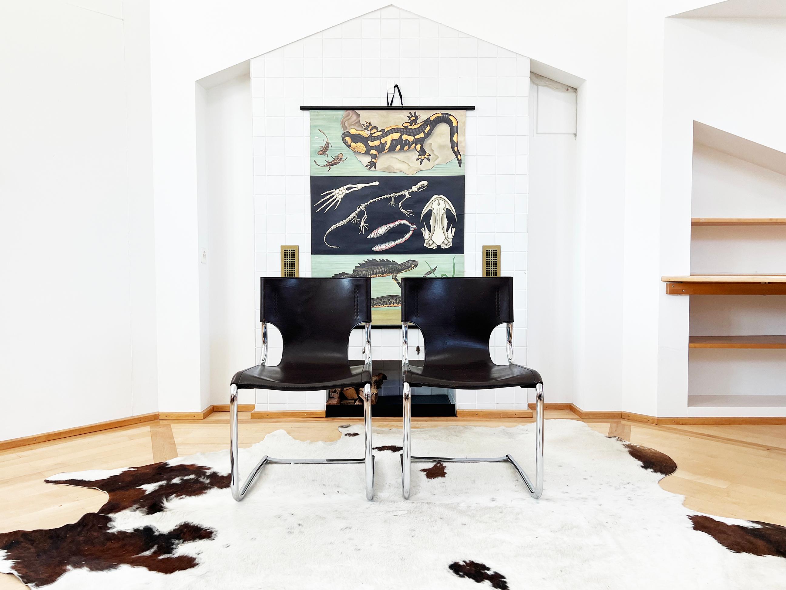 SET of 8 Carlo Bartoli T 70 920 Cantilever Chairs Black + Brown Leather - 8 pcs en vente 7