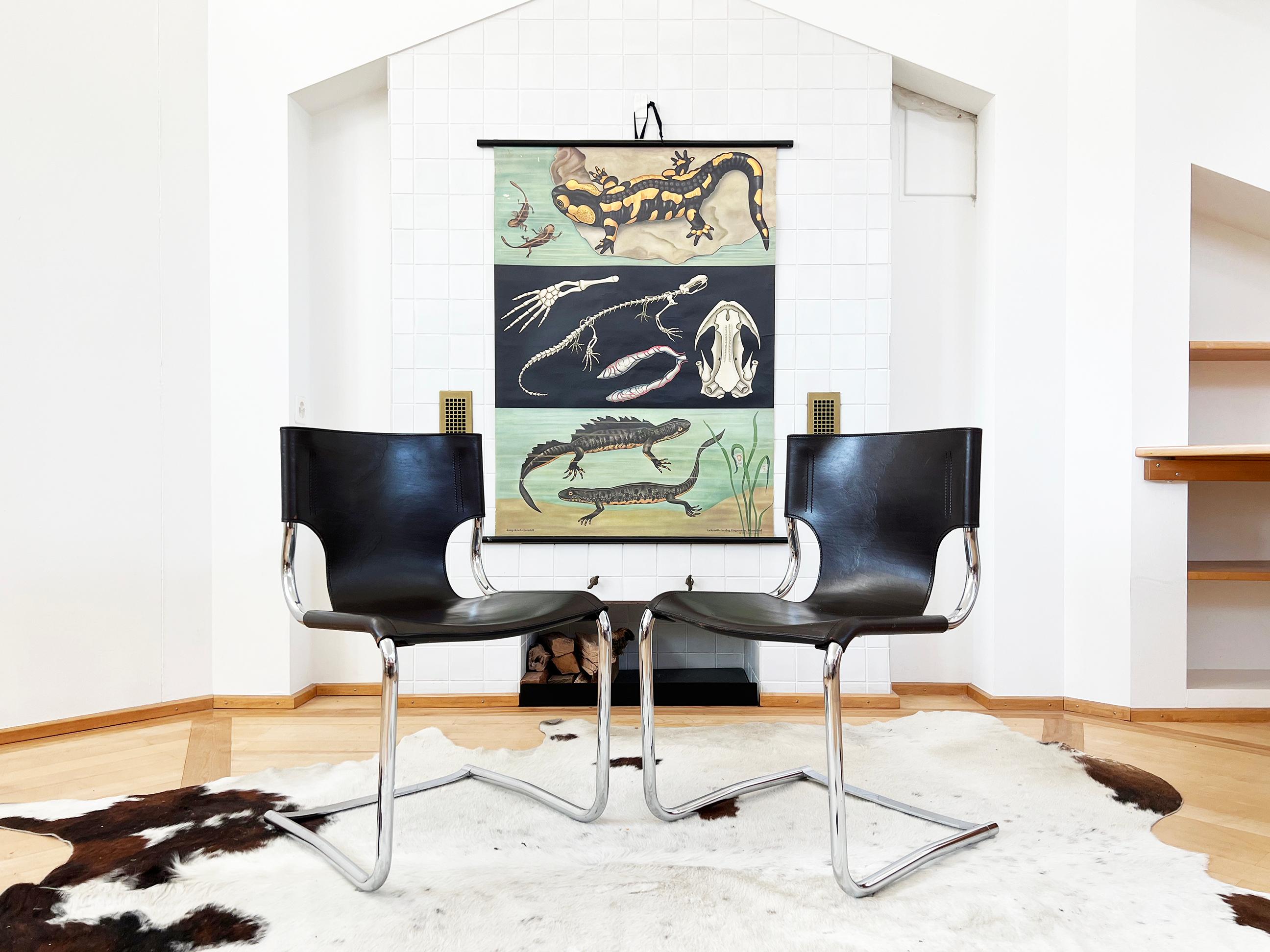SET of 8 Carlo Bartoli T 70 920 Cantilever Chairs Black + Brown Leather - 8 pcs en vente 9