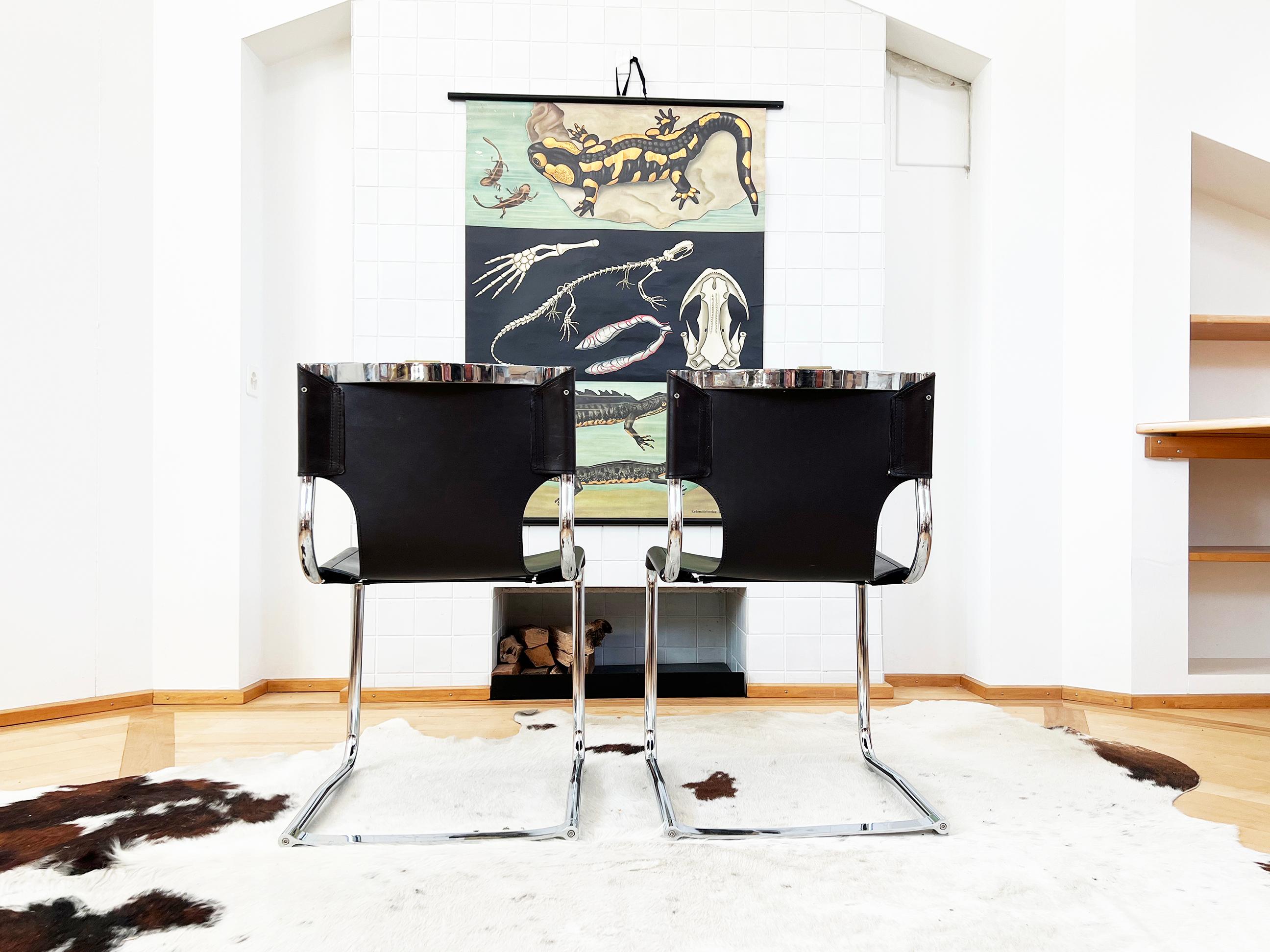 SET of 8 Carlo Bartoli T 70 920 Cantilever Chairs Black + Brown Leather - 8 pcs en vente 10