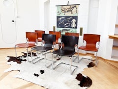 SET aus 8 Carlo Bartoli T 70 920 Freischwinger Schwarz + Braun Leder - 8 Stück