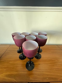 Set of 8 Carlo Moretti Empoli Cased Glass Plum Wine Glasses