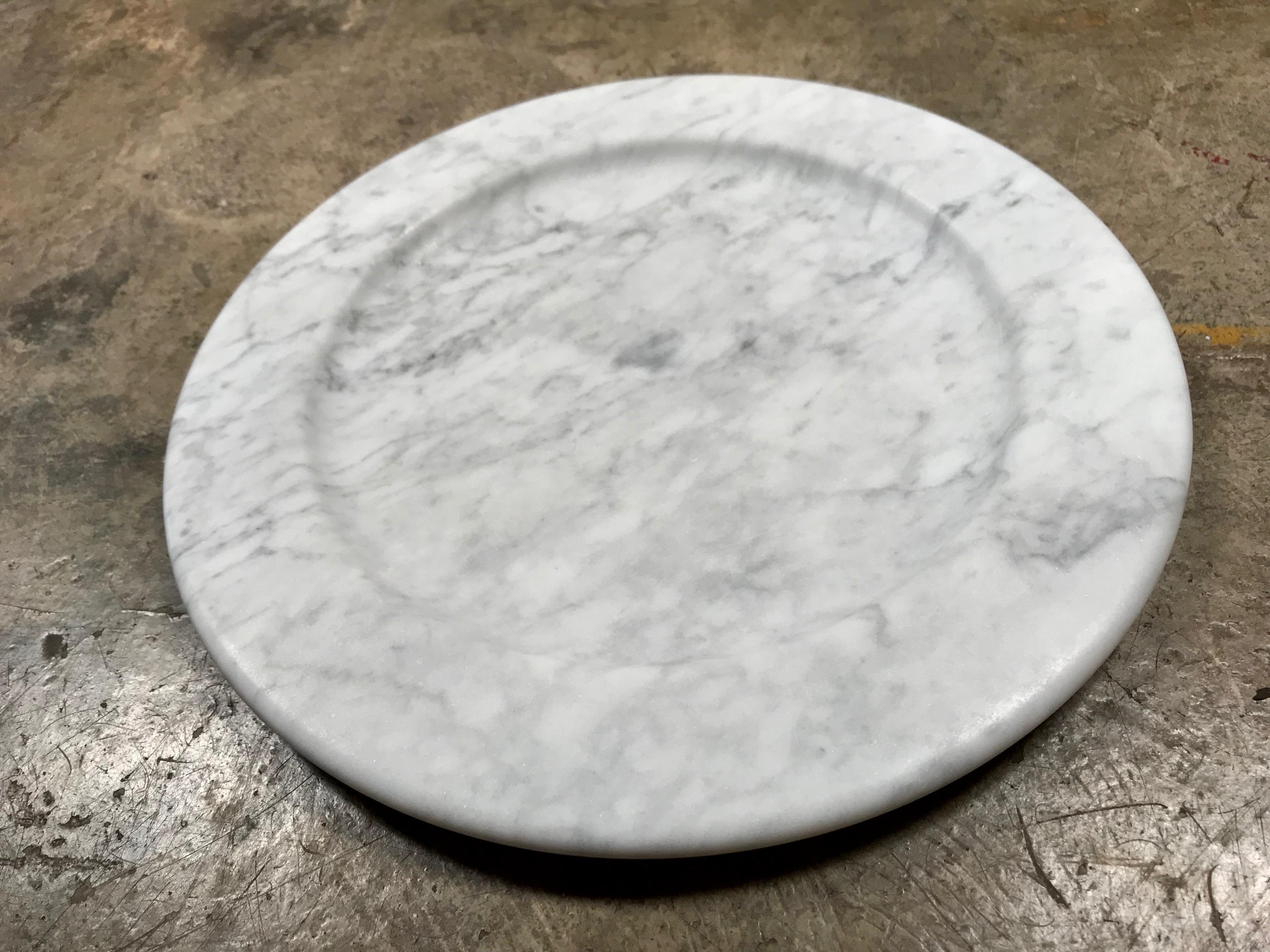 Minimalist Set of 8 Carrara Marble Dinner Plates or Plate, Italy