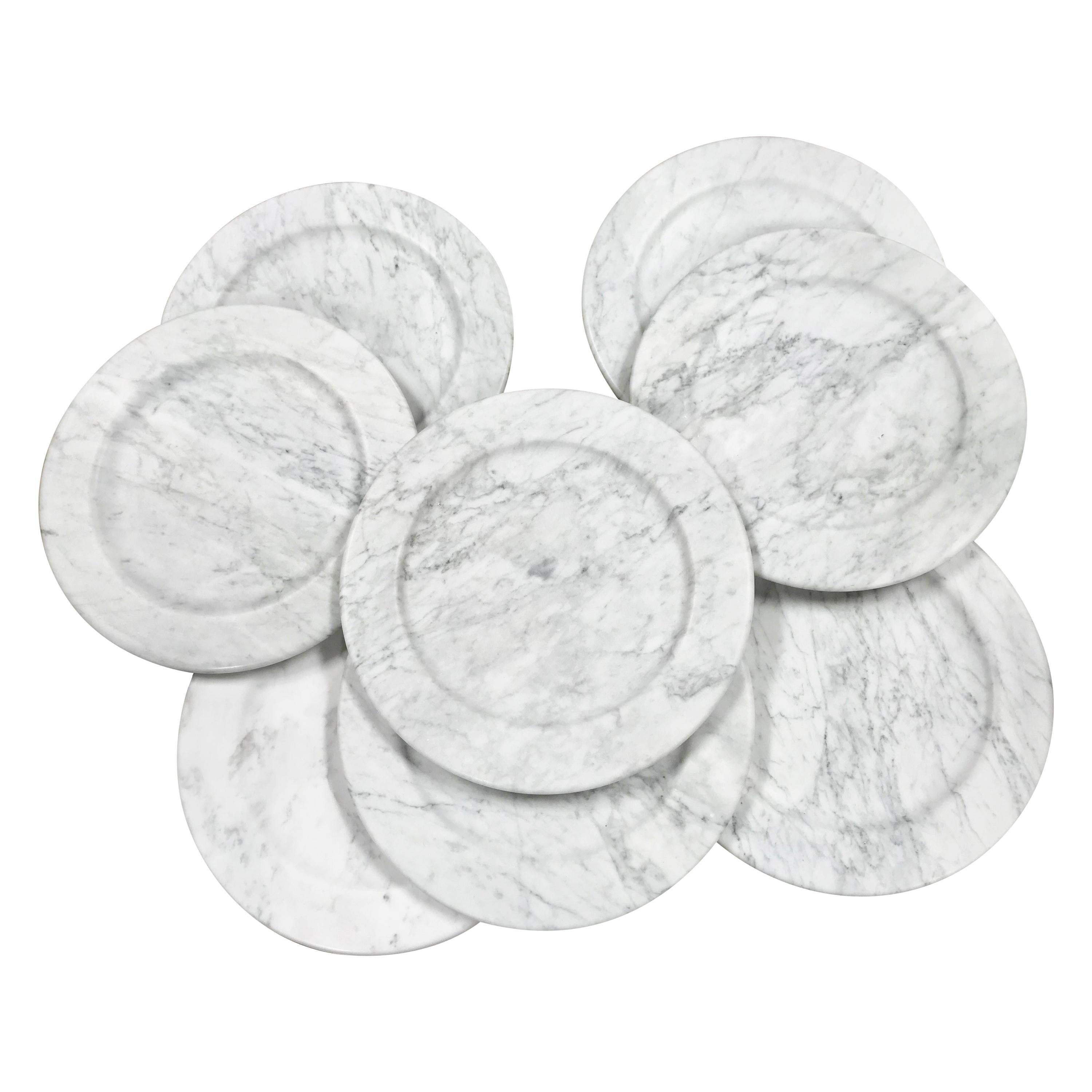 Set of 8 Carrara Marble Dinner Plates or Plate, Italy