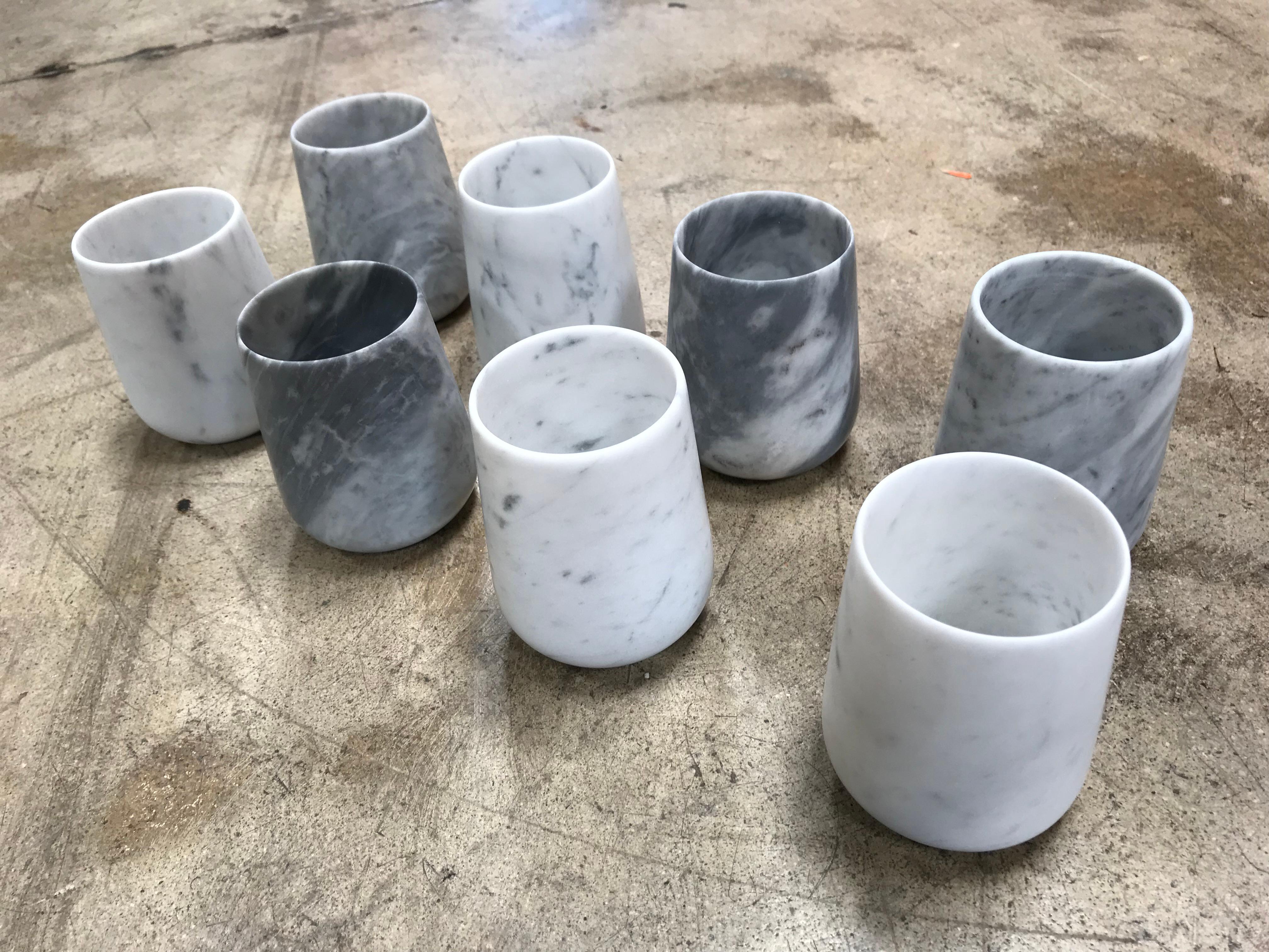 Set of 8 Carrara marble glasses, Italy
Every single item is unique and different from the other.
Italian prestigious Carrara marble.