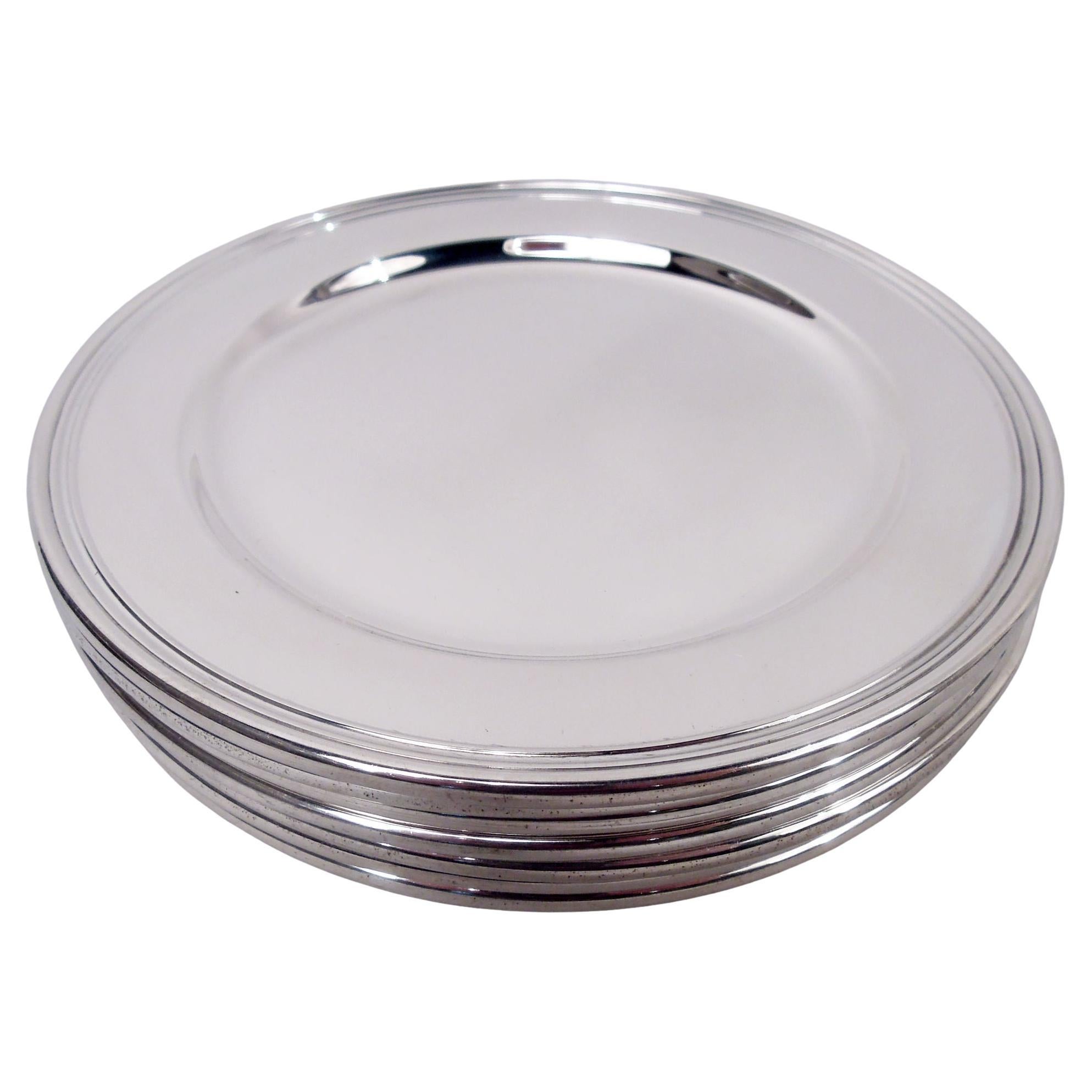 Set of 8 Cartier American Modern Sterling Silver Bread & Butter Plates