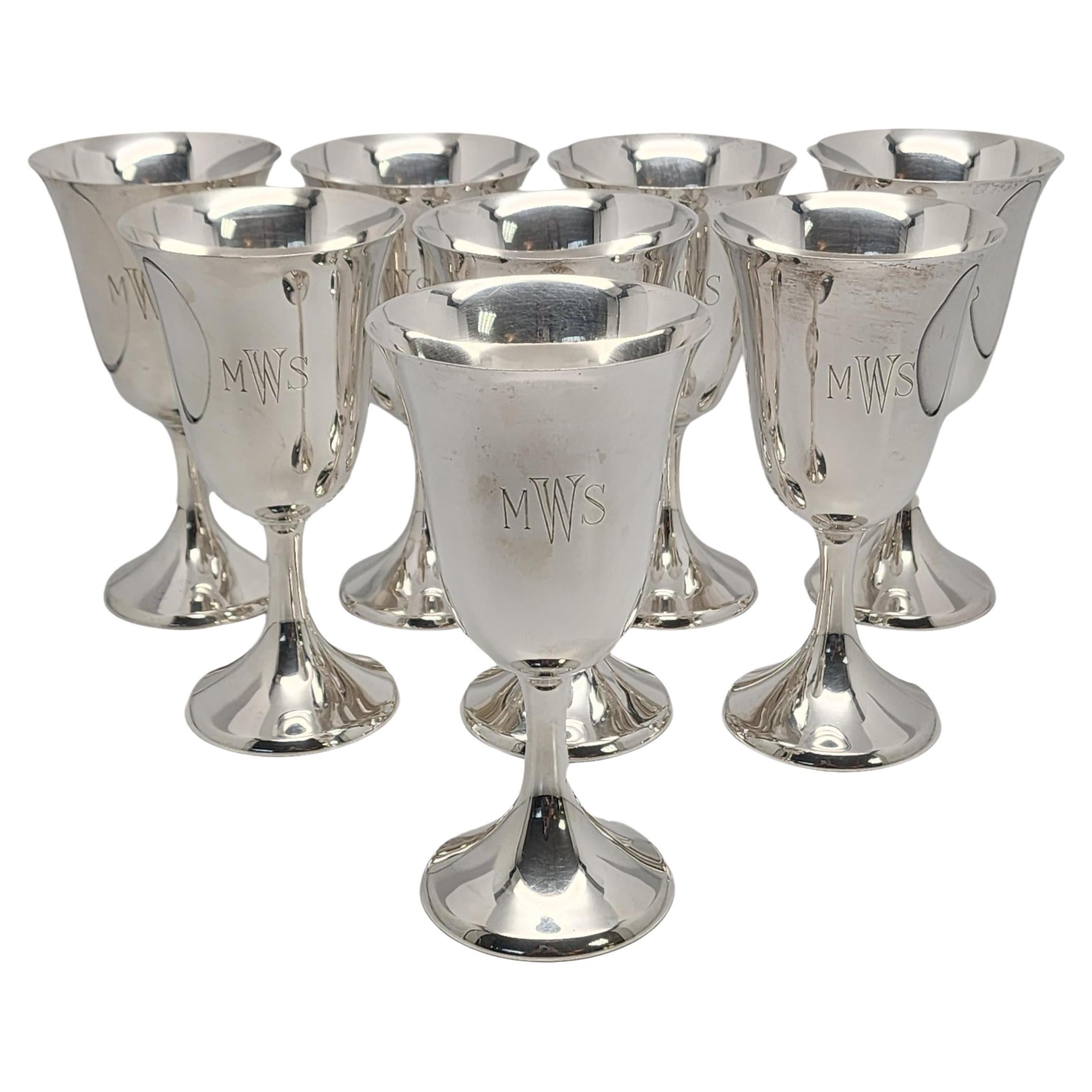 Set of 8 Cartier Sterling Silver Water Goblets w/Mono #16805