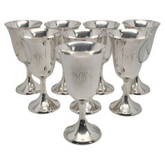 Vintage Set of 8 Cartier Sterling Silver Water Goblets w/Mono #16805