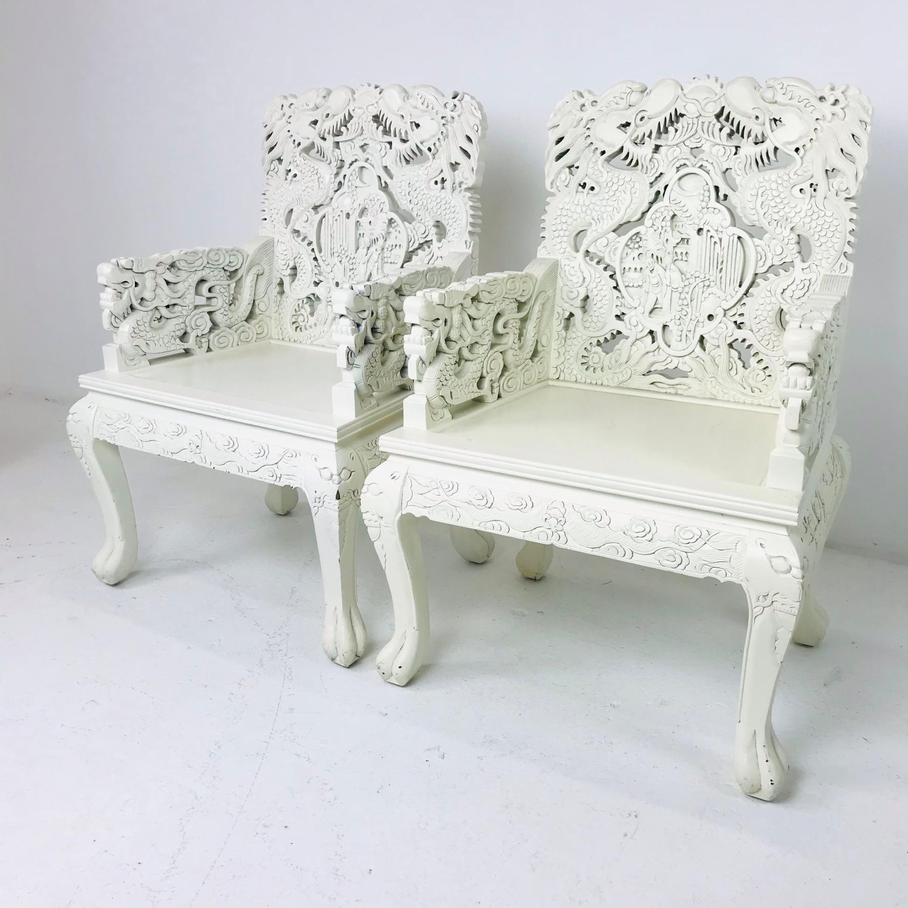 Set of 8 Carved Asian Dining Chairs 4