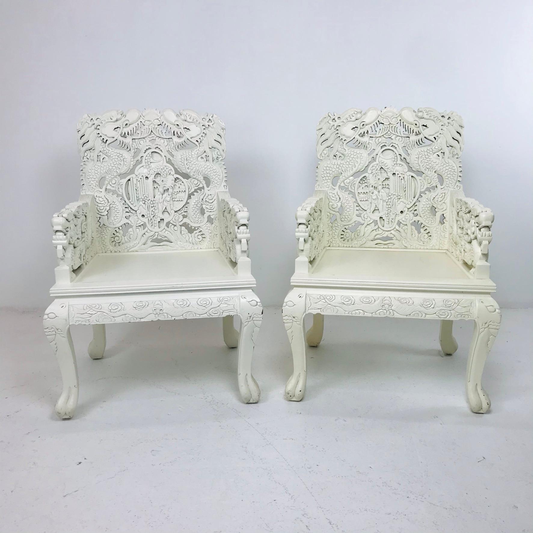 Set of 8 Carved Asian Dining Chairs 5