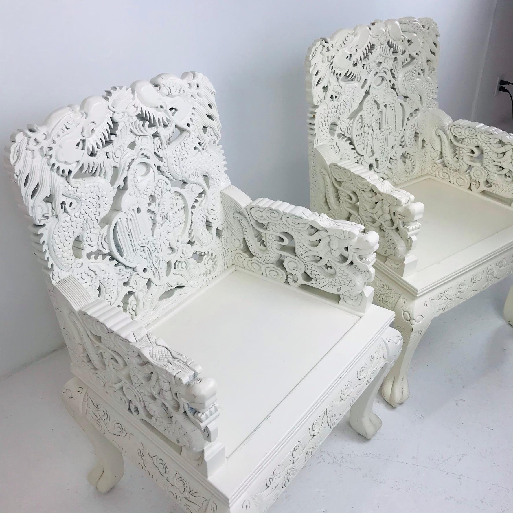 Set of 8 Carved Asian Dining Chairs 7