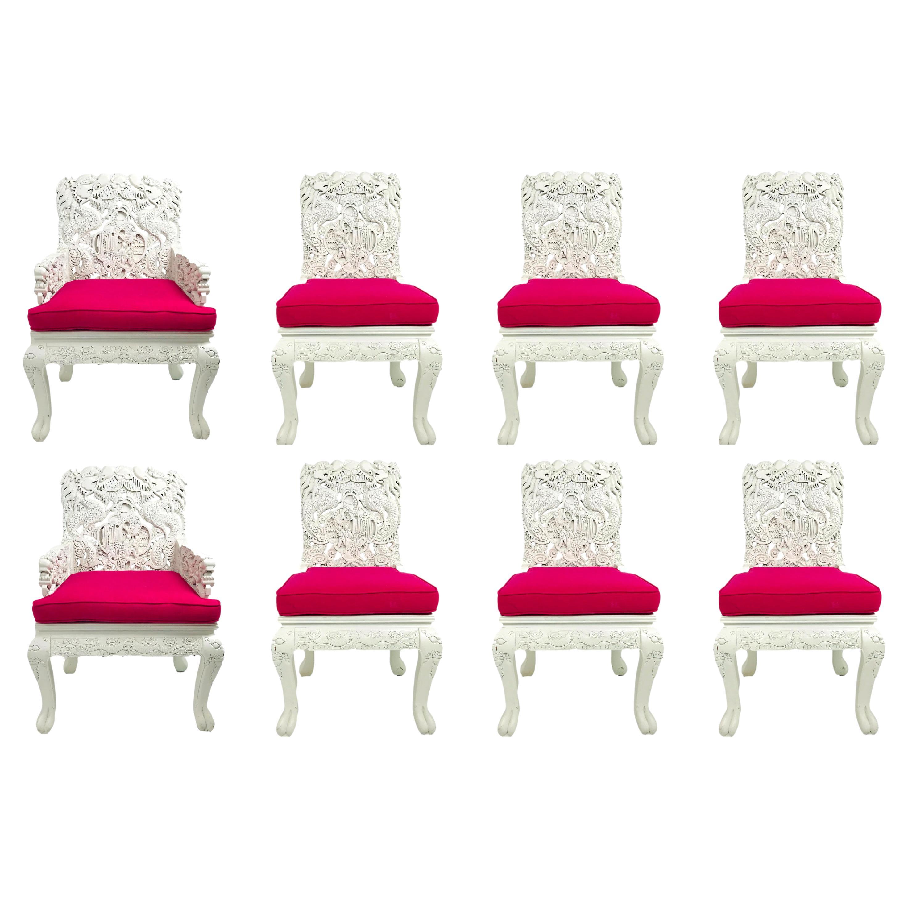 Set of 8 Carved Asian Dining Chairs