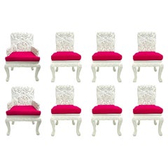 Set of 8 Carved Asian Dining Chairs