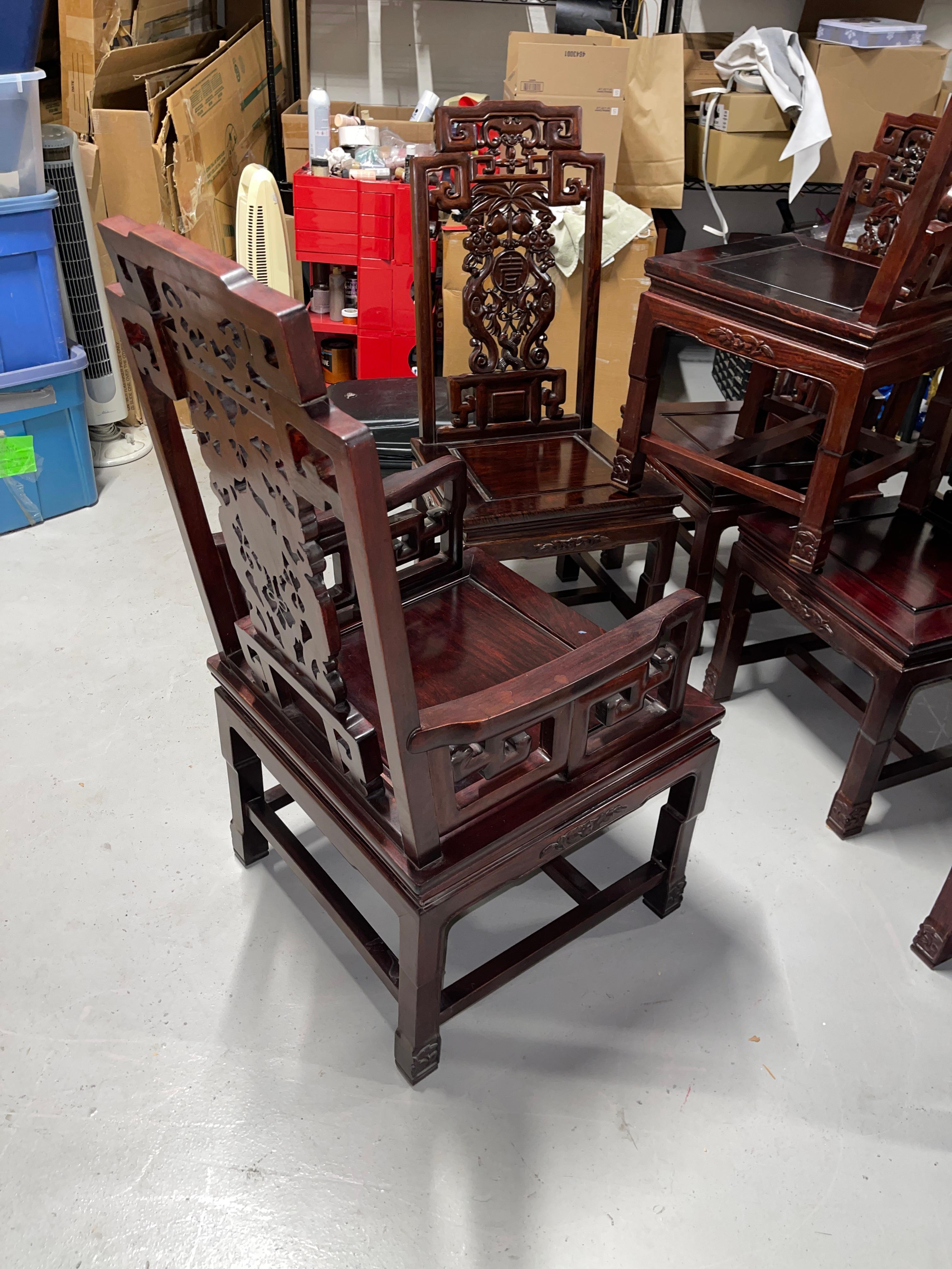20th Century Set of 8 Carved Chinese Hardwood Chairs