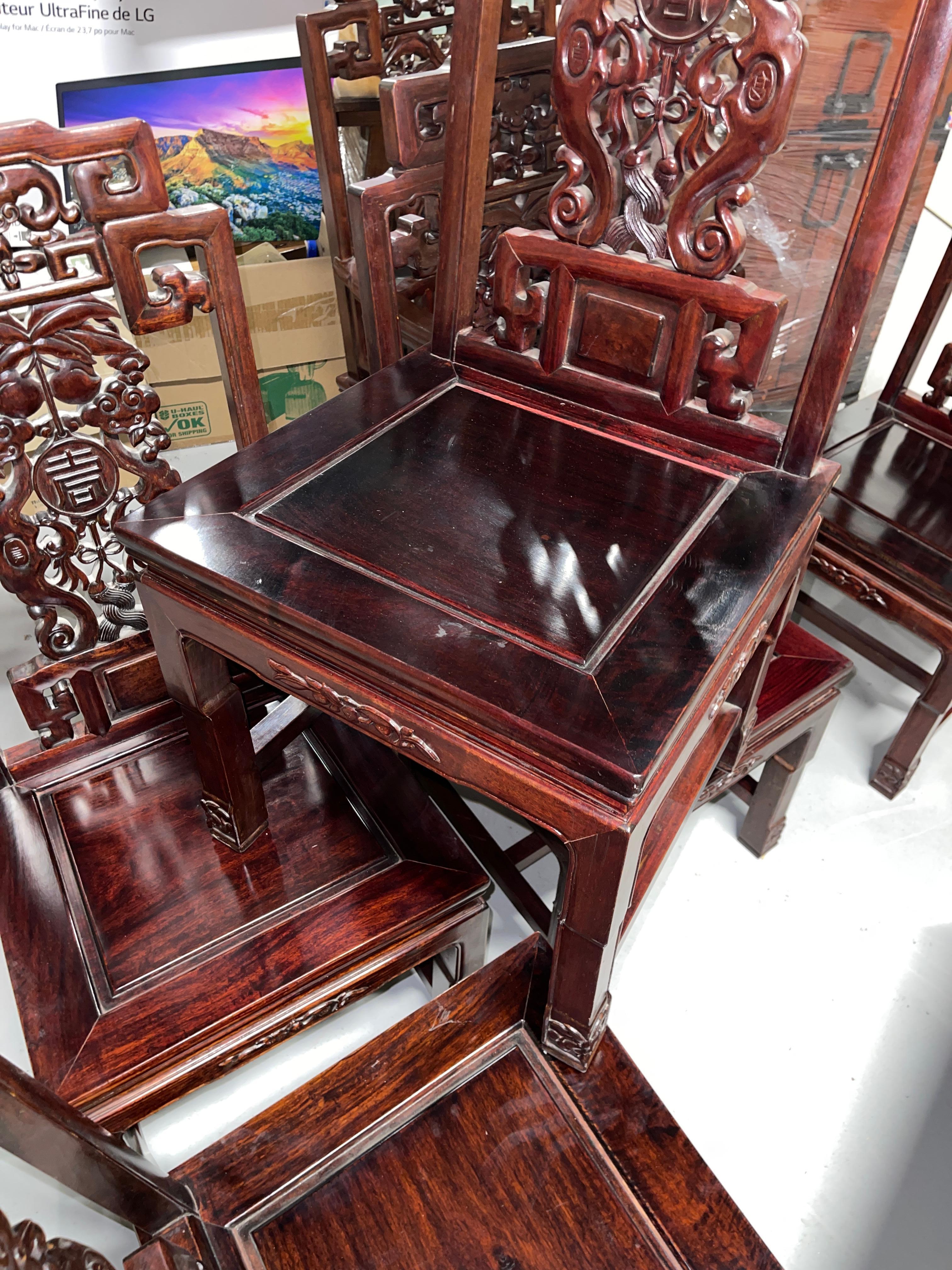 Set of 8 Carved Chinese Hardwood Chairs 2