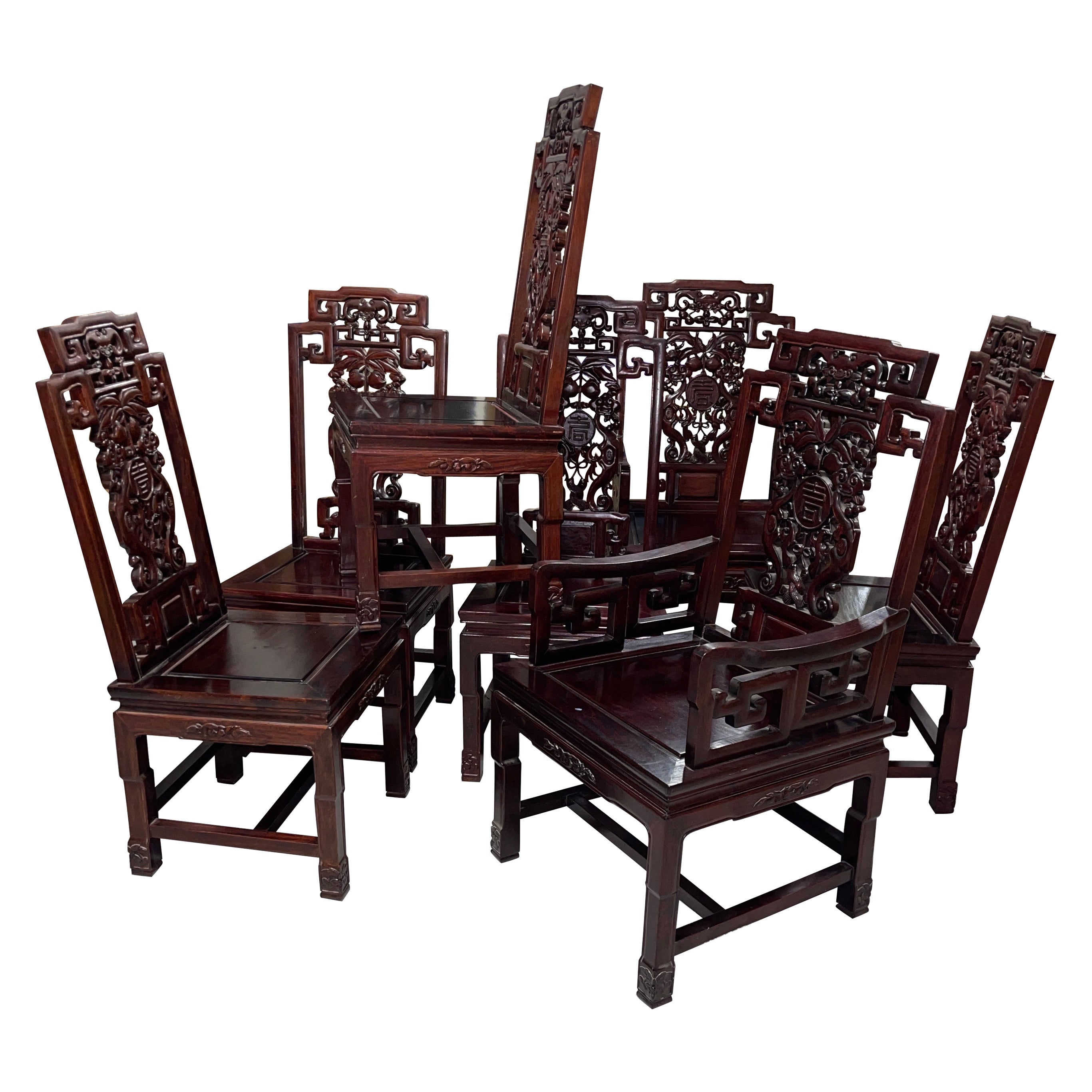 Set of 8 Carved Chinese Hardwood Chairs