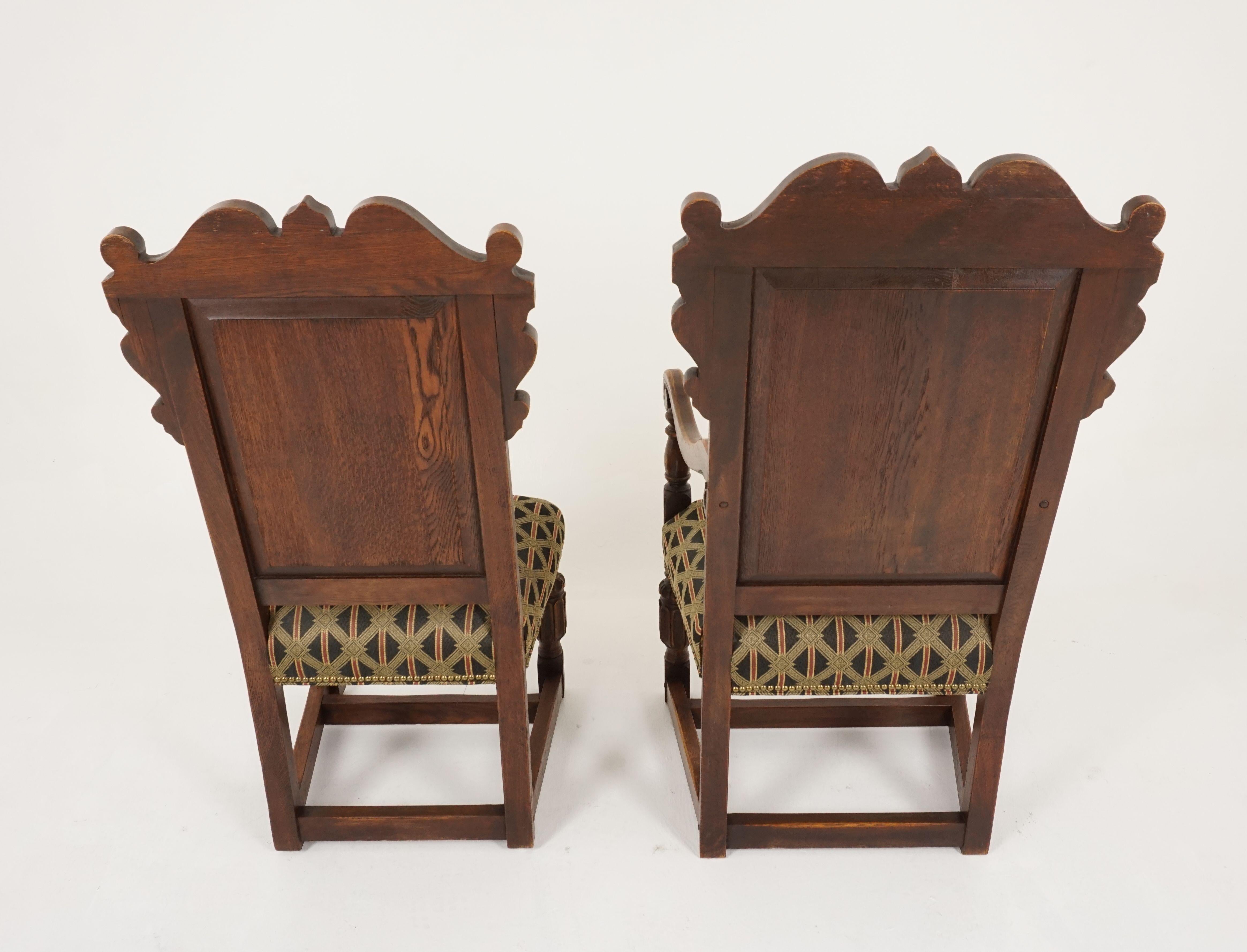 Set of 8 Carved Oak Tudor Style Dining Chairs, Scotland 1930, B2177 2