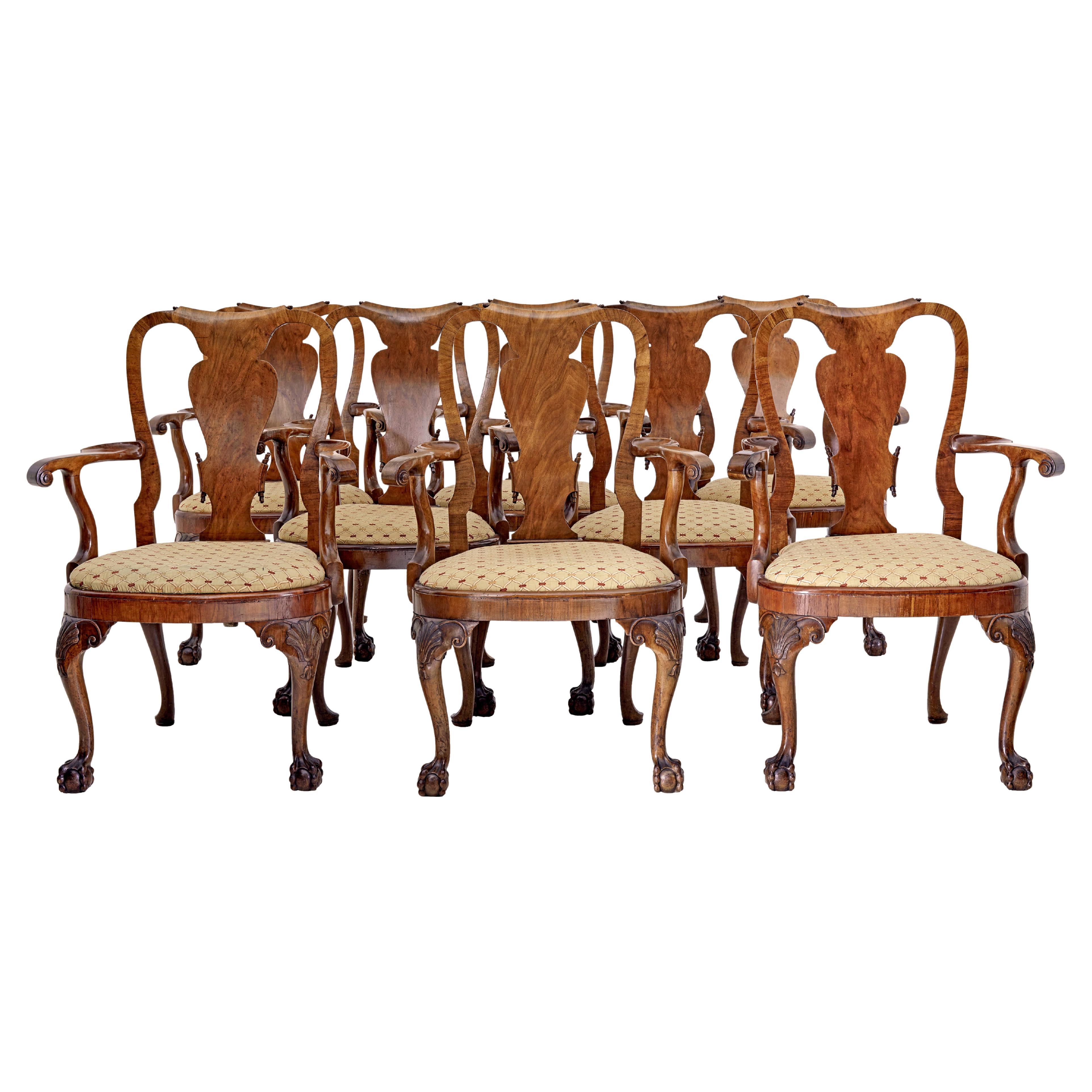 Set of 8 carved Queen Anne style walnut dining chairs by Spillman & Co