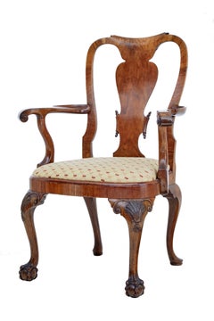 Set of 8 carved Queen Snne style walnut dining chairs by Spillman & Co