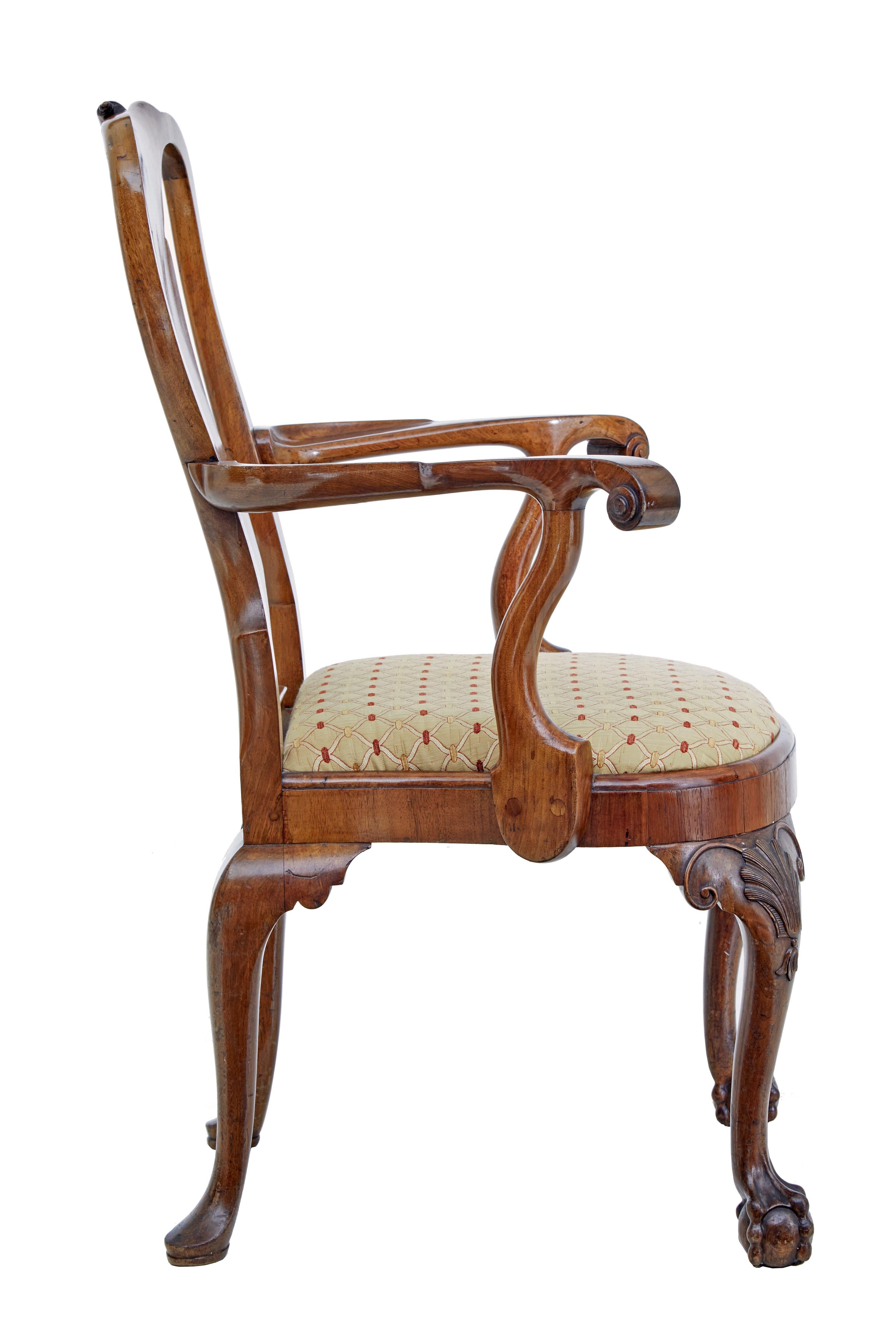 Hand-Carved Set of 8 carved Queen Snne style walnut dining chairs by Spillman & Co For Sale