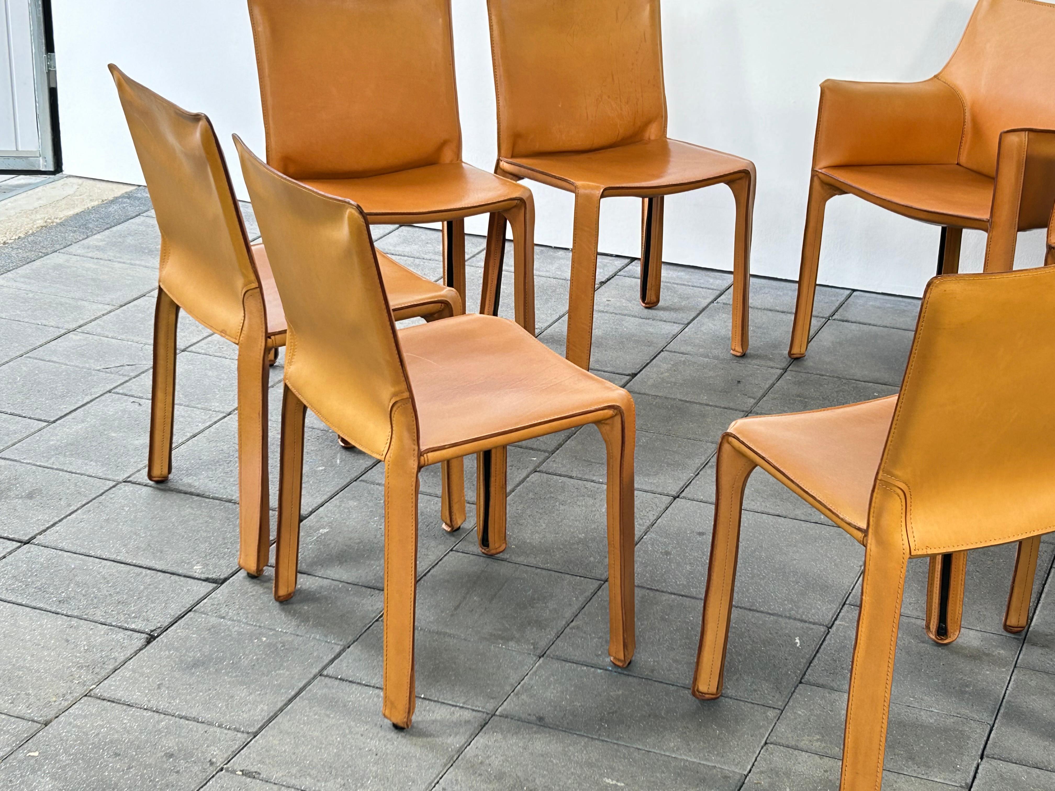 Set of 8 Cassina Cab Chairs Designed by Mario Bellini 1978 in Natural