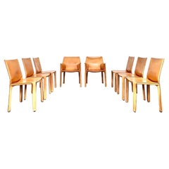 Set of 8 Cassina Cab Chairs Designed by Mario Bellini 1978 in Natural Leather