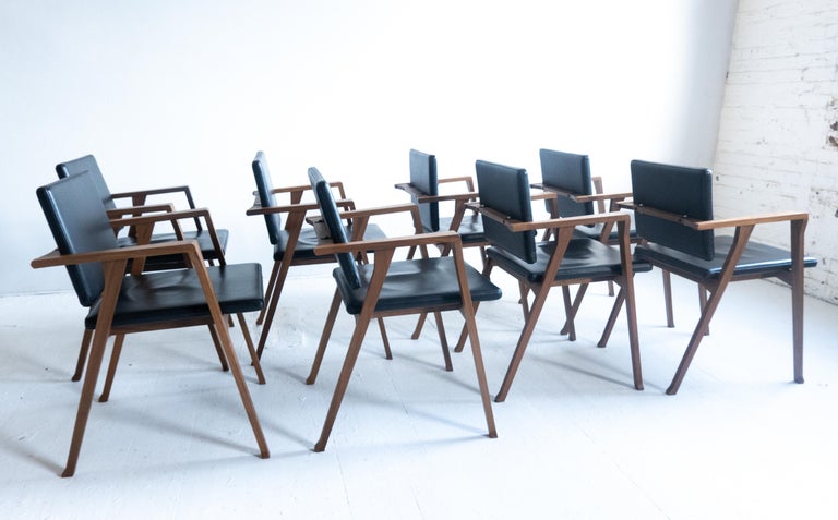 Modern Set of 4, Cassina “Luisa” Dining Chairs Black Leather For Sale