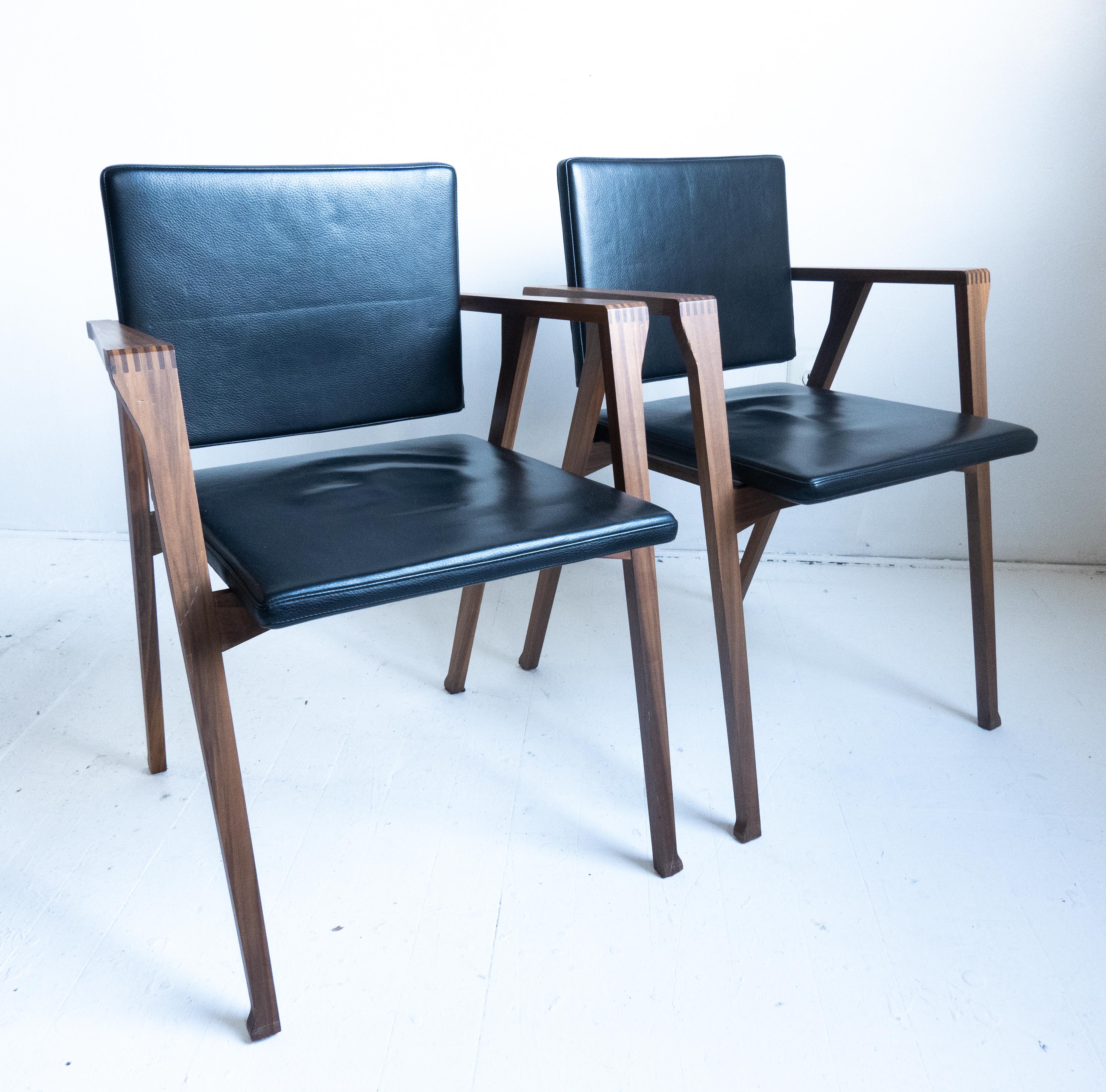 Italian Set of 4, Cassina “Luisa” Dining Chairs Black Leather
