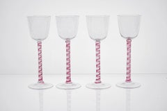 Set of 8 Cenedese twisted Ruby stem, Pulegoso Murano Glass, unique. Signed