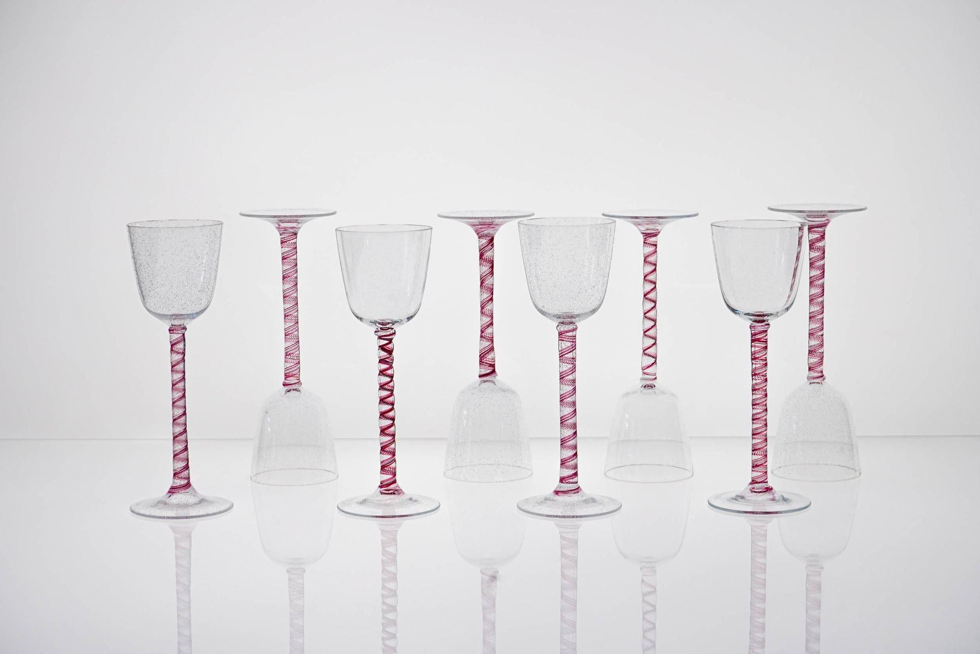 Set de 8 tiges torsadées Cenedese en rubis, verre de Murano Pulegoso, unique. Signé en vente 1