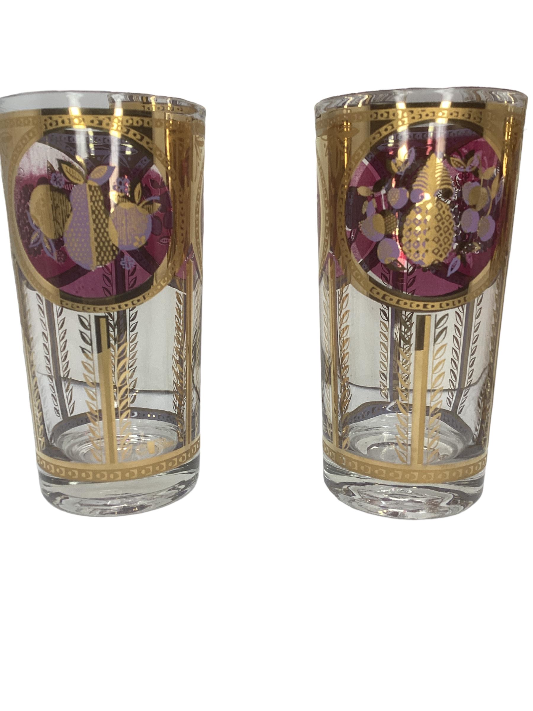 American Set of 8 Cera Highball Glasses with Fruits For Sale