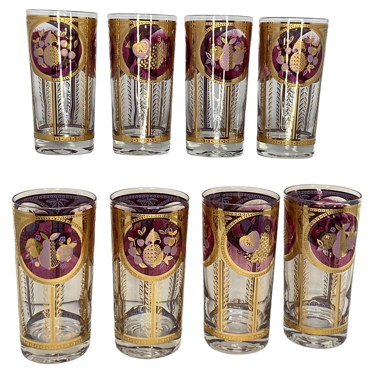 Set of 8 Cera Highball Glasses with Fruits For Sale