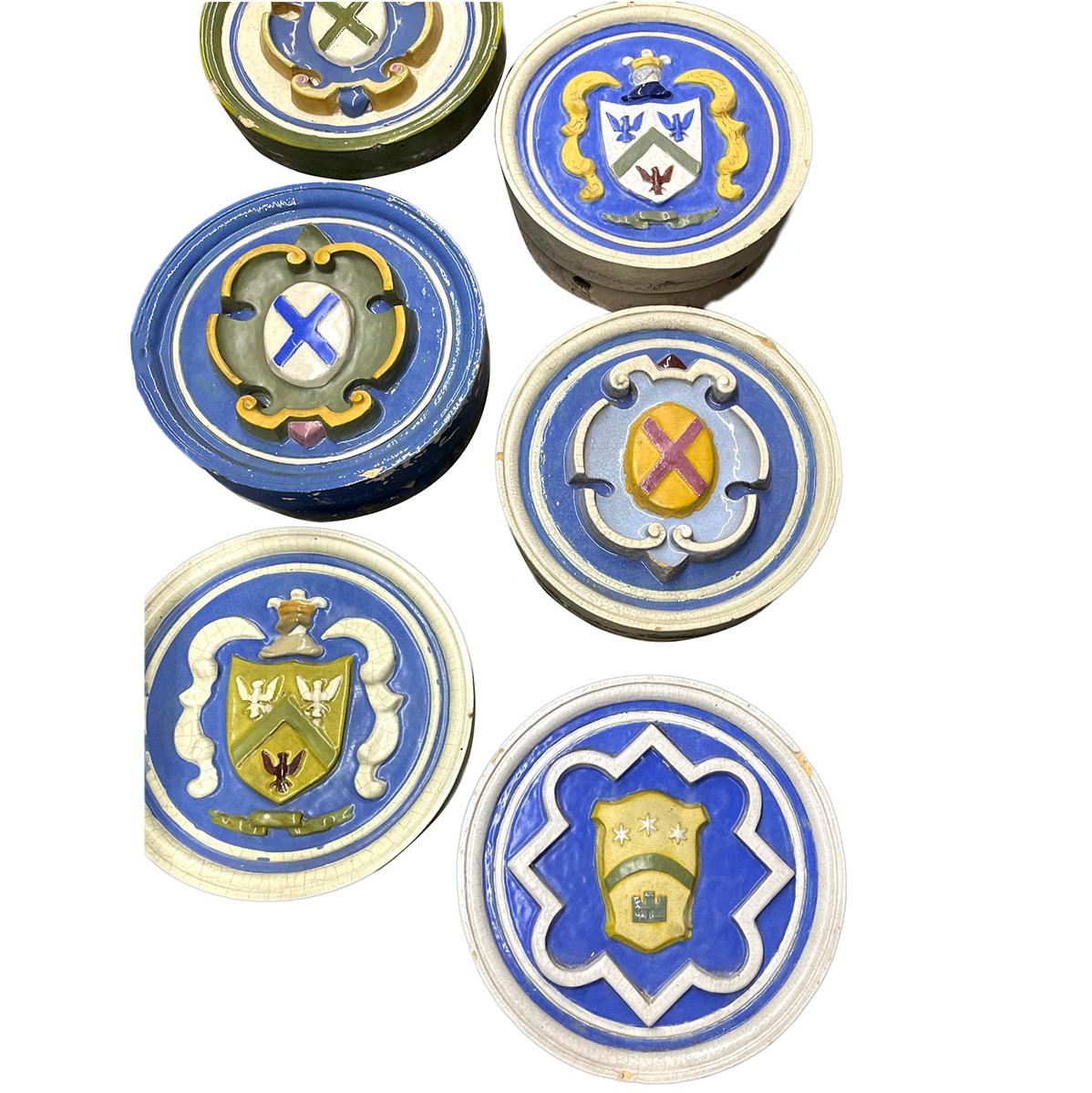 A circa 1920's American set of 8 antique ceramic shields. Sold individually.

Measurements:
Diameter: 13.5