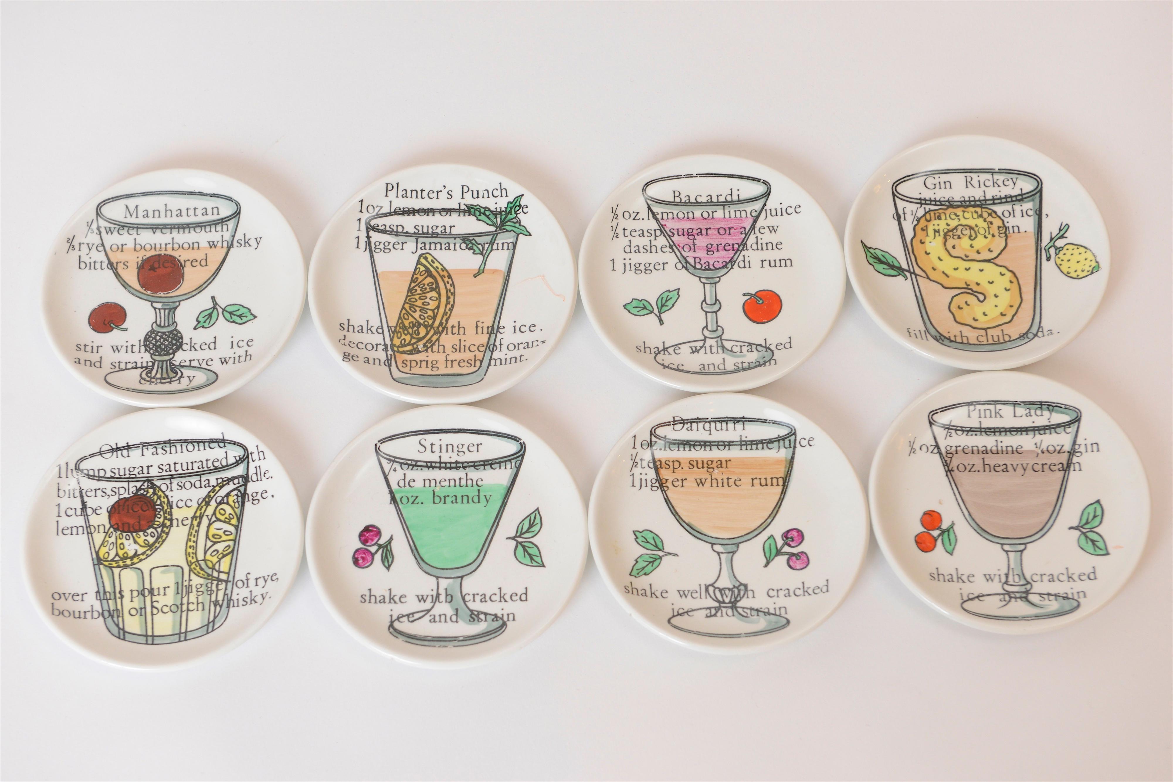 Set of 8 Ceramic ‘Cocktail’ Coasters by Piero Fornasetti, Italy, circa 1970 In Good Condition In London, GB