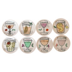 Set of 8 Ceramic ‘Cocktail’ Coasters by Piero Fornasetti, Italy, circa 1970