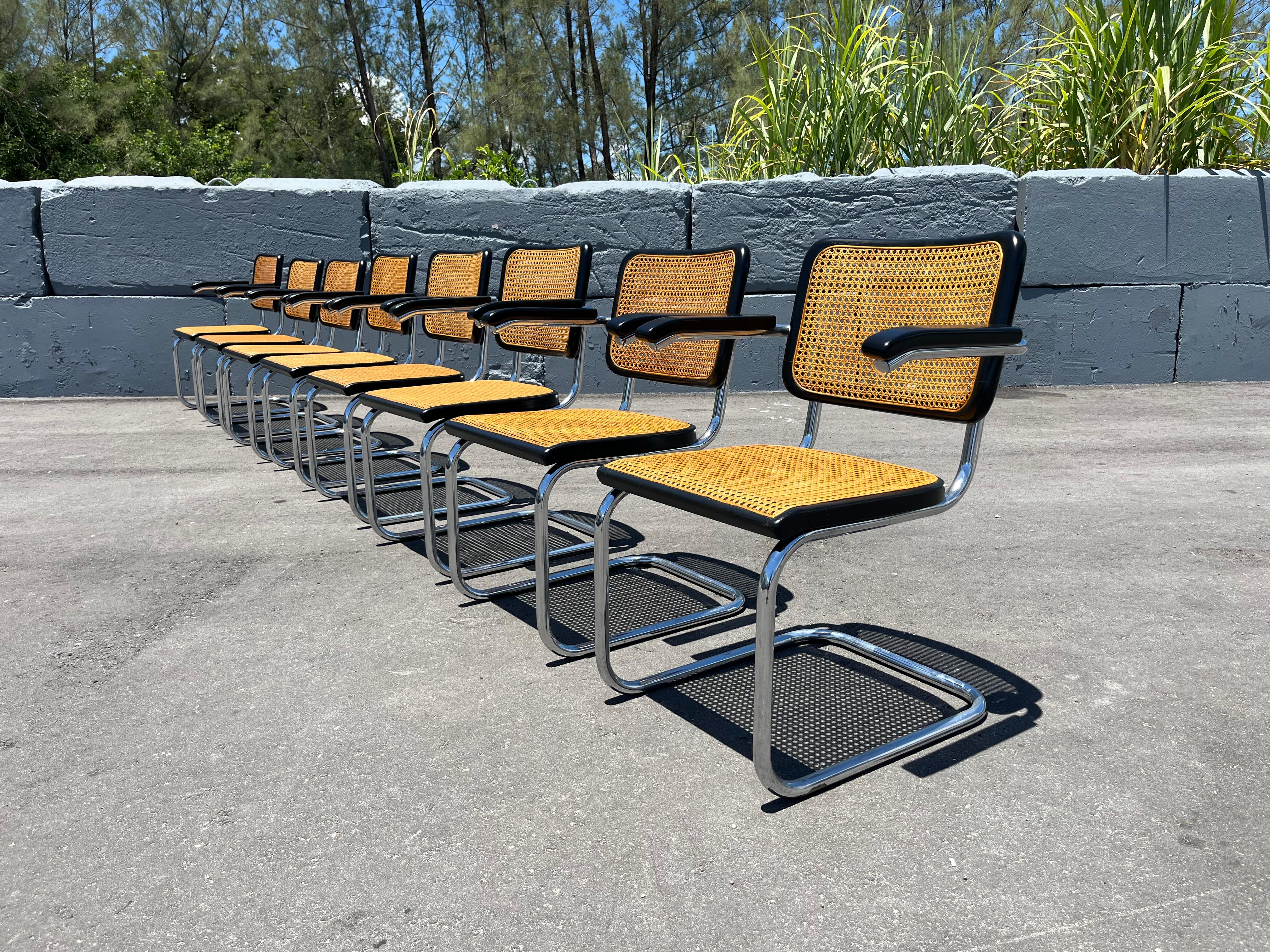 Satz von 8 Cesca B64 Rohrsesseln von Marcel Breuer für Thonet, Schwarz 1970er Jahre (Italienisch) im Angebot