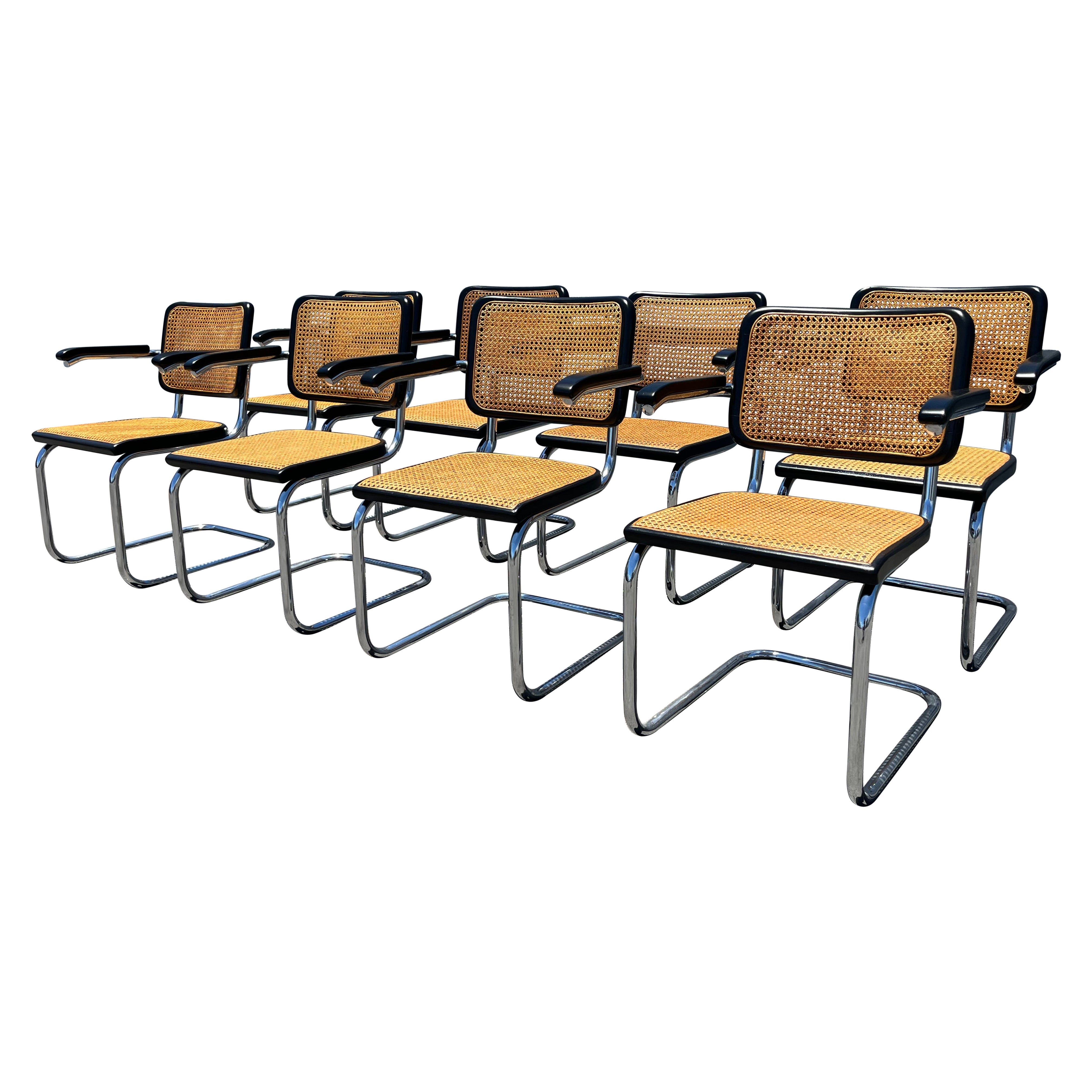 Satz von 8 Cesca B64 Rohrsesseln von Marcel Breuer für Thonet, Schwarz 1970er Jahre