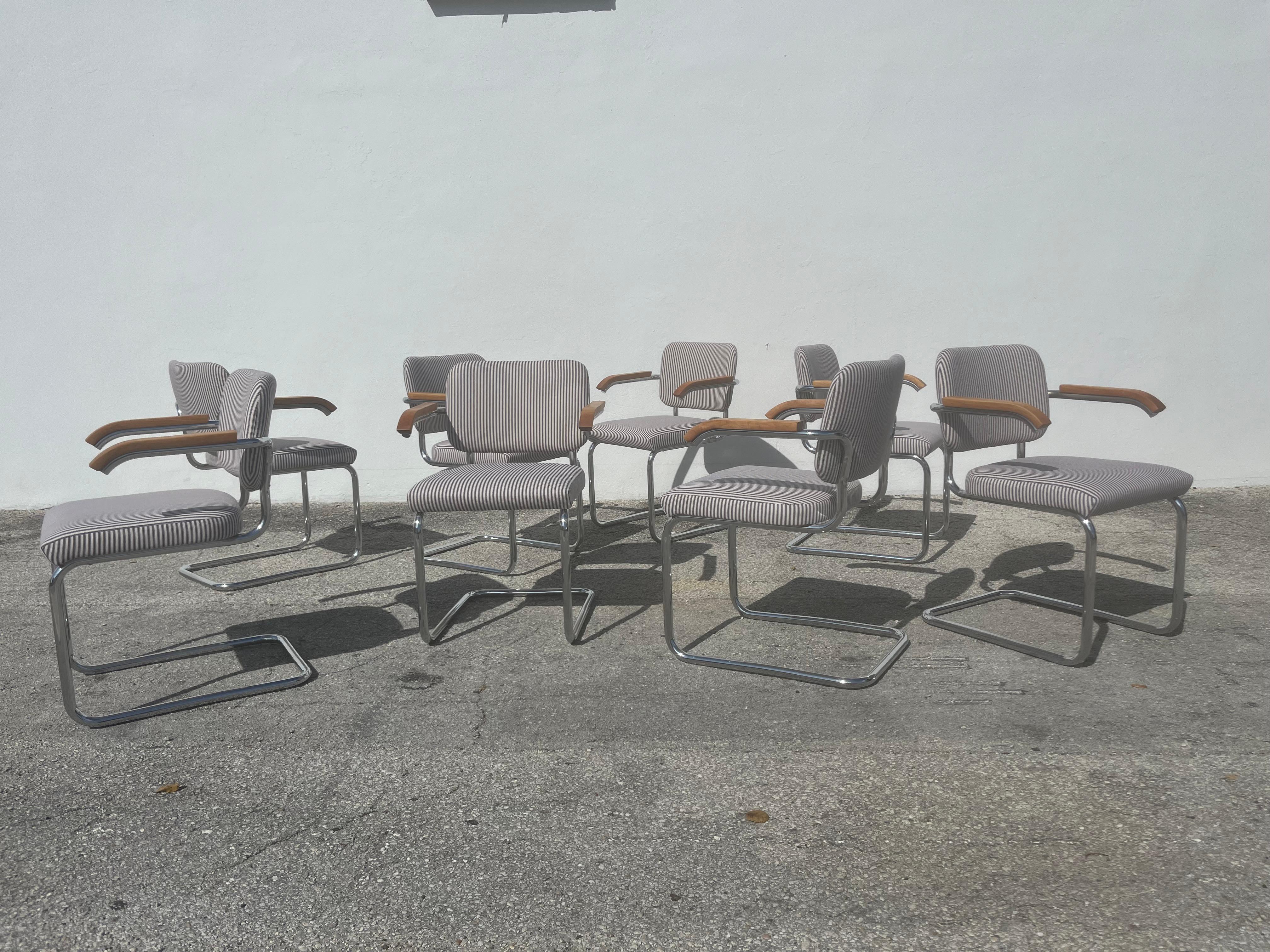 American Set of 8 Cesca Upholstered Arm Chairs by Marcel Breuer for Knoll 1960s For Sale