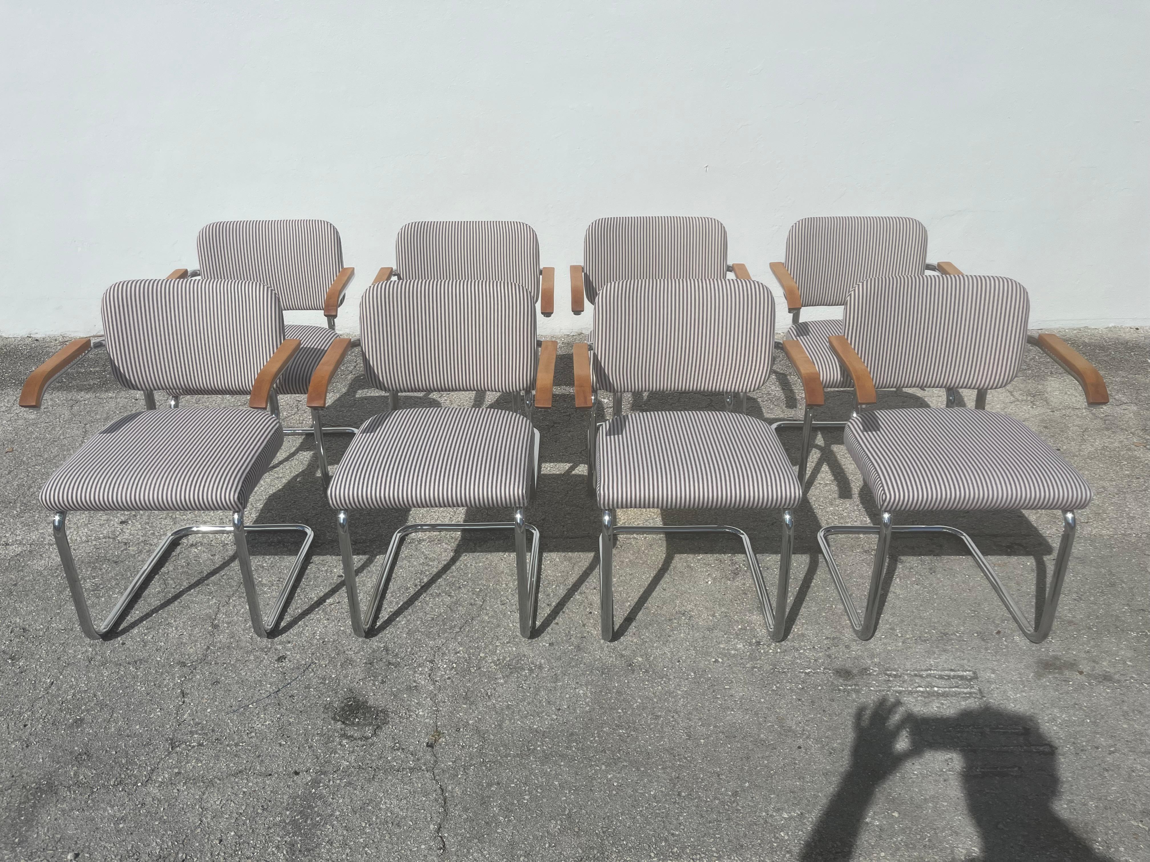 American Set of 8 Cesca Upholstered Arm Chairs by Marcel Breuer for Knoll 1960s For Sale