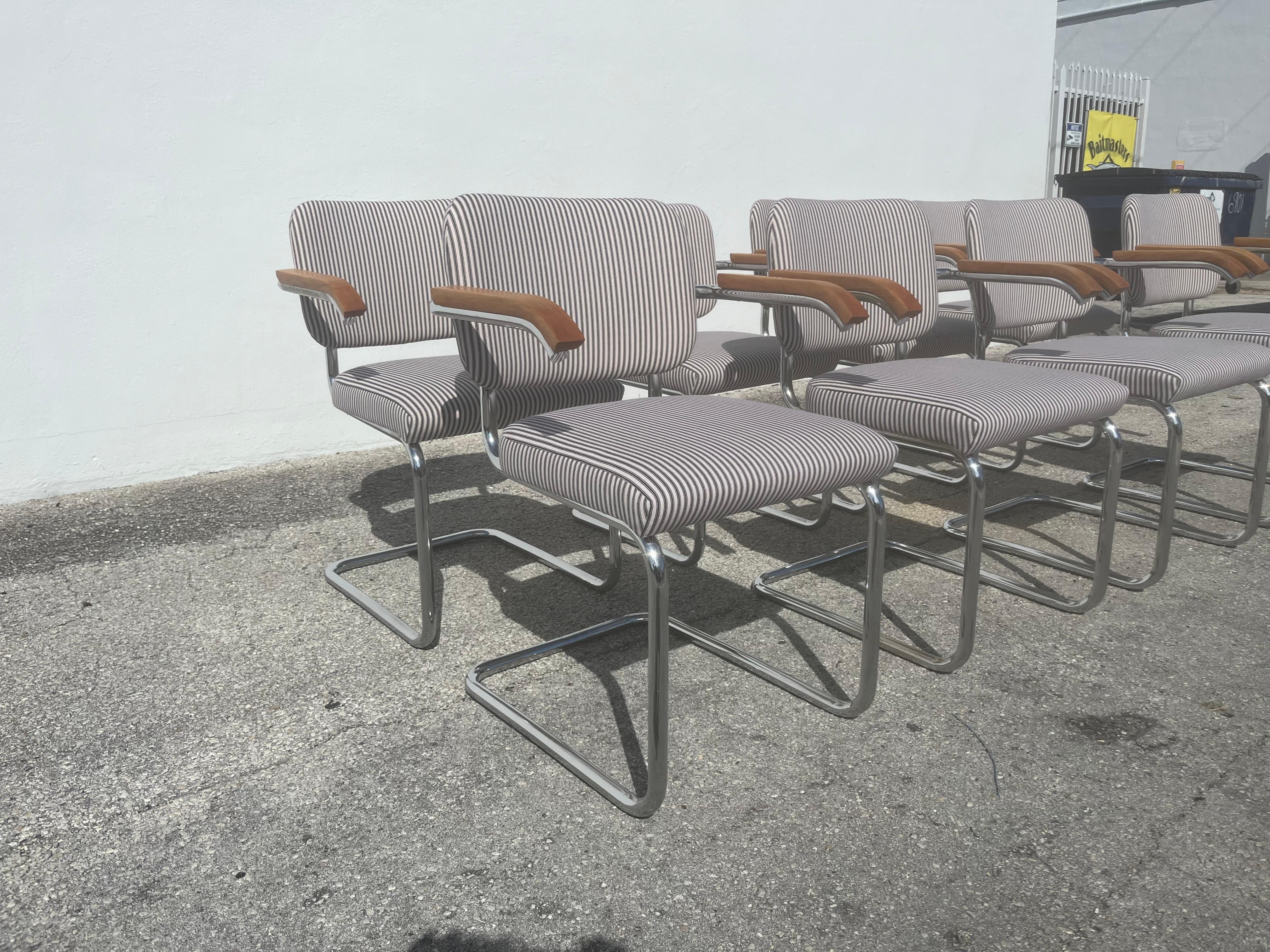 Mid-20th Century Set of 8 Cesca Upholstered Arm Chairs by Marcel Breuer for Knoll 1960s For Sale