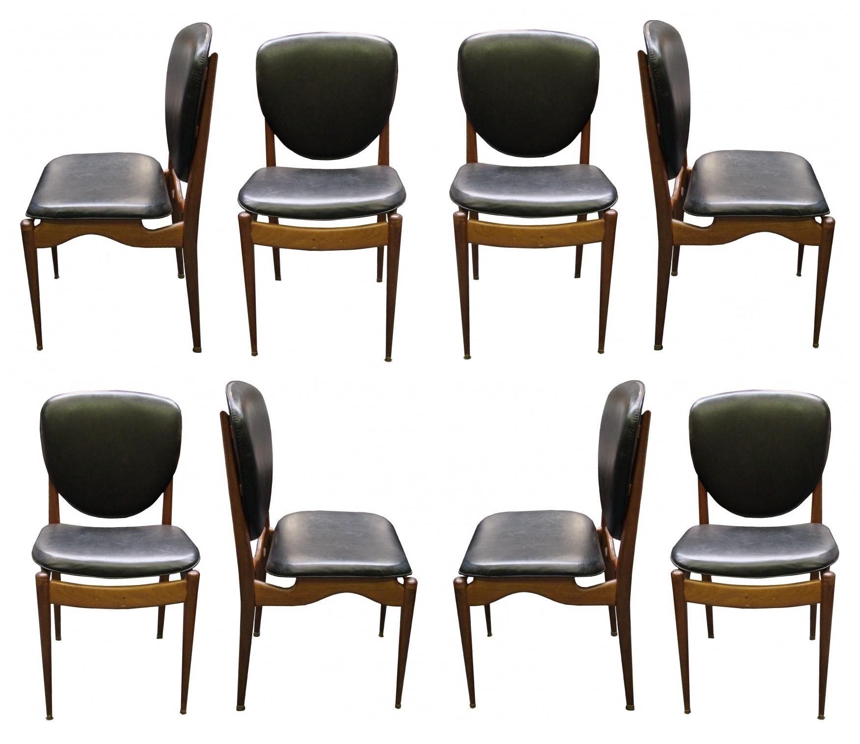 Set of 8 Chairs 50° in Leather and Wood, Danish