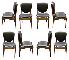 Vintage Set of 8 Chairs 50° in Leather and Wood, Danish