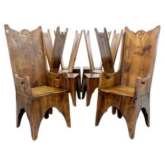 Set of 8 chairs and 2 armchairs in chestnut wood - Arts & Crafts to Art Nouveau
