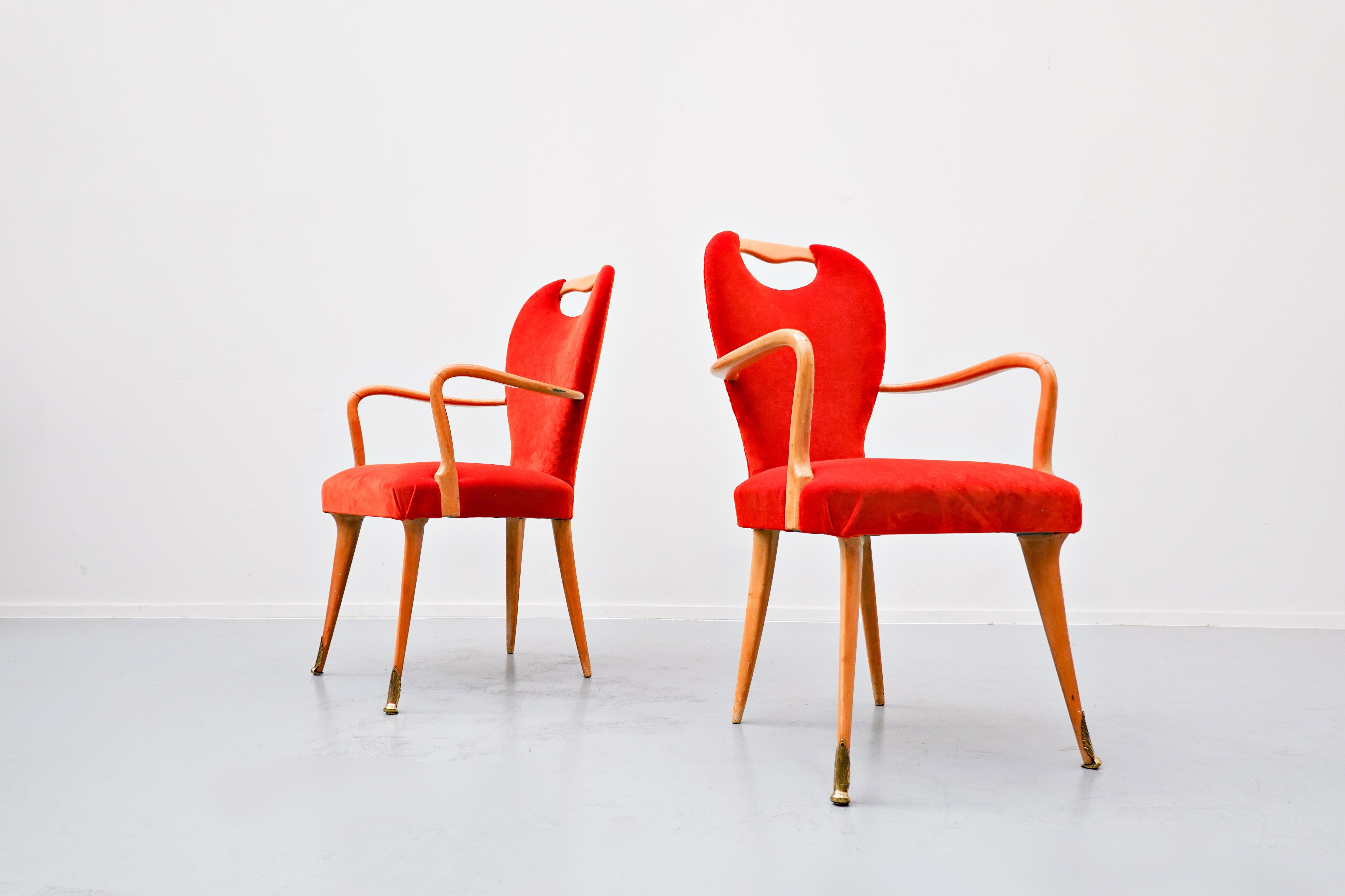 Ensemble de 8 chaises et 2 fauteuils, Italie, années 1950, neuf tissu d'ameublement Bon état - En vente à Brussels, BE
