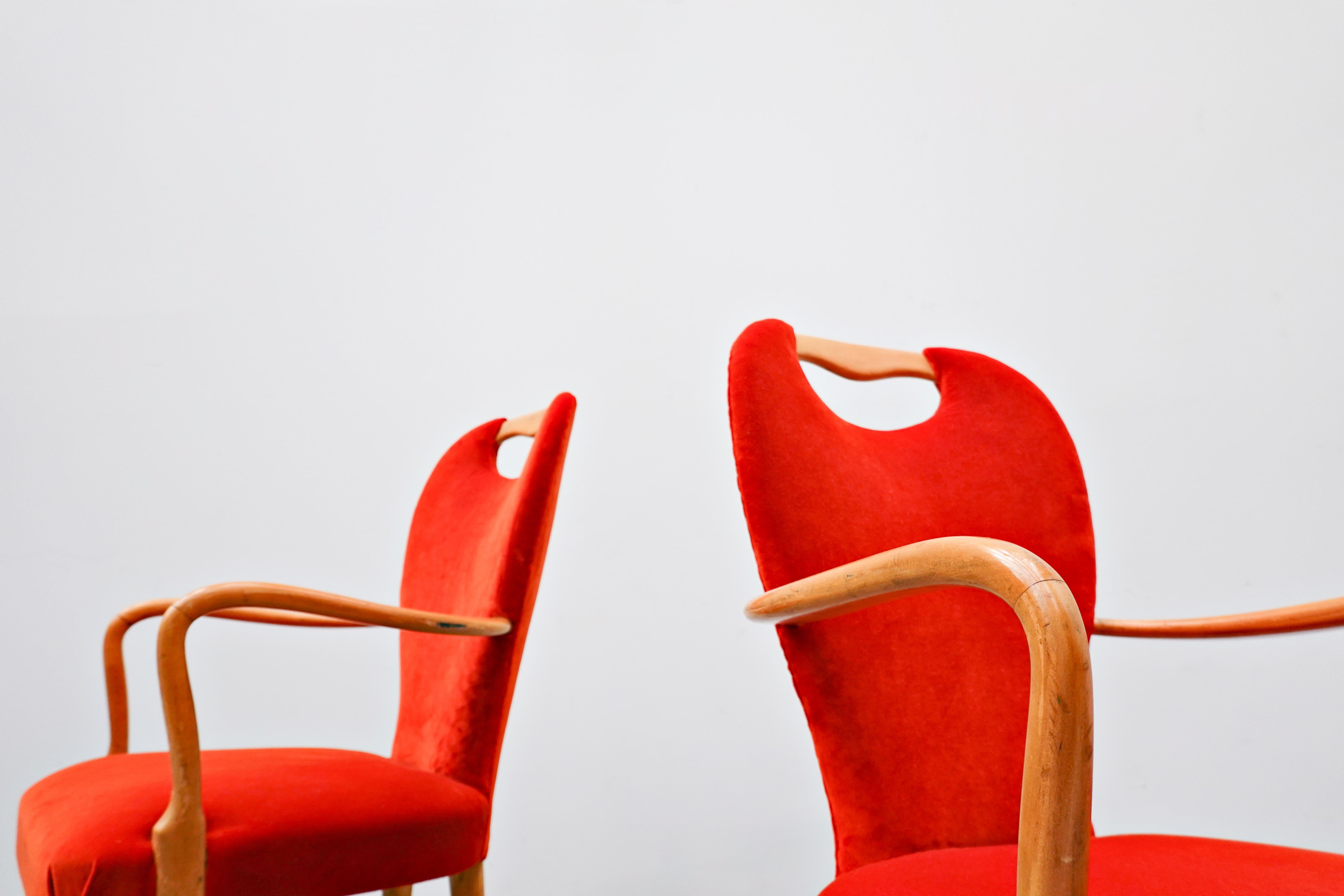 Milieu du XXe siècle Ensemble de 8 chaises et 2 fauteuils, Italie, années 1950, neuf tissu d'ameublement en vente