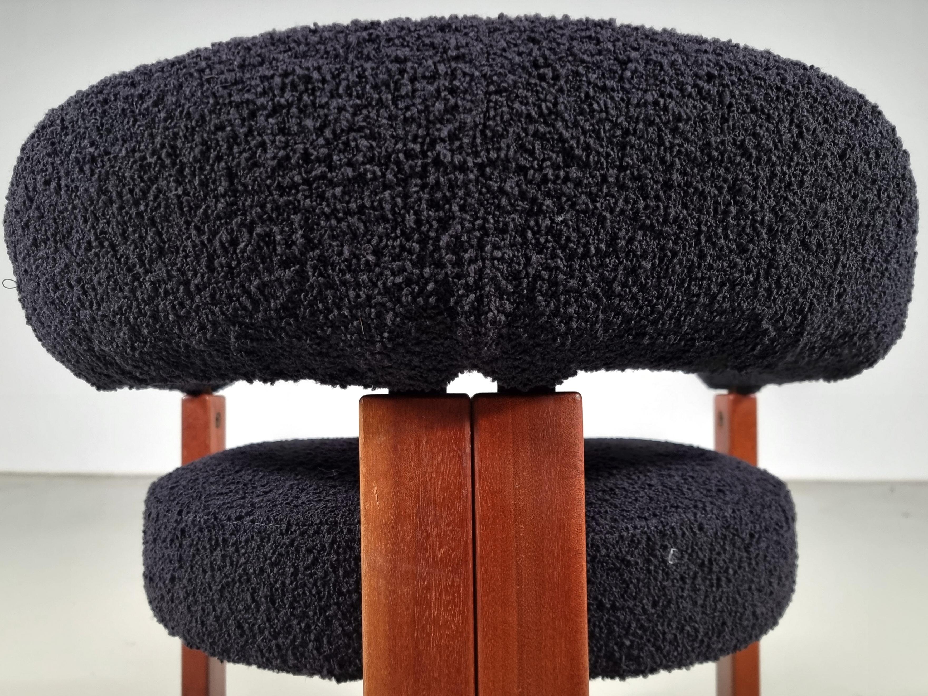 Set of 8 Chairs in teak and black boucle by Ettore Sottsass for Poltronova, 1960 3