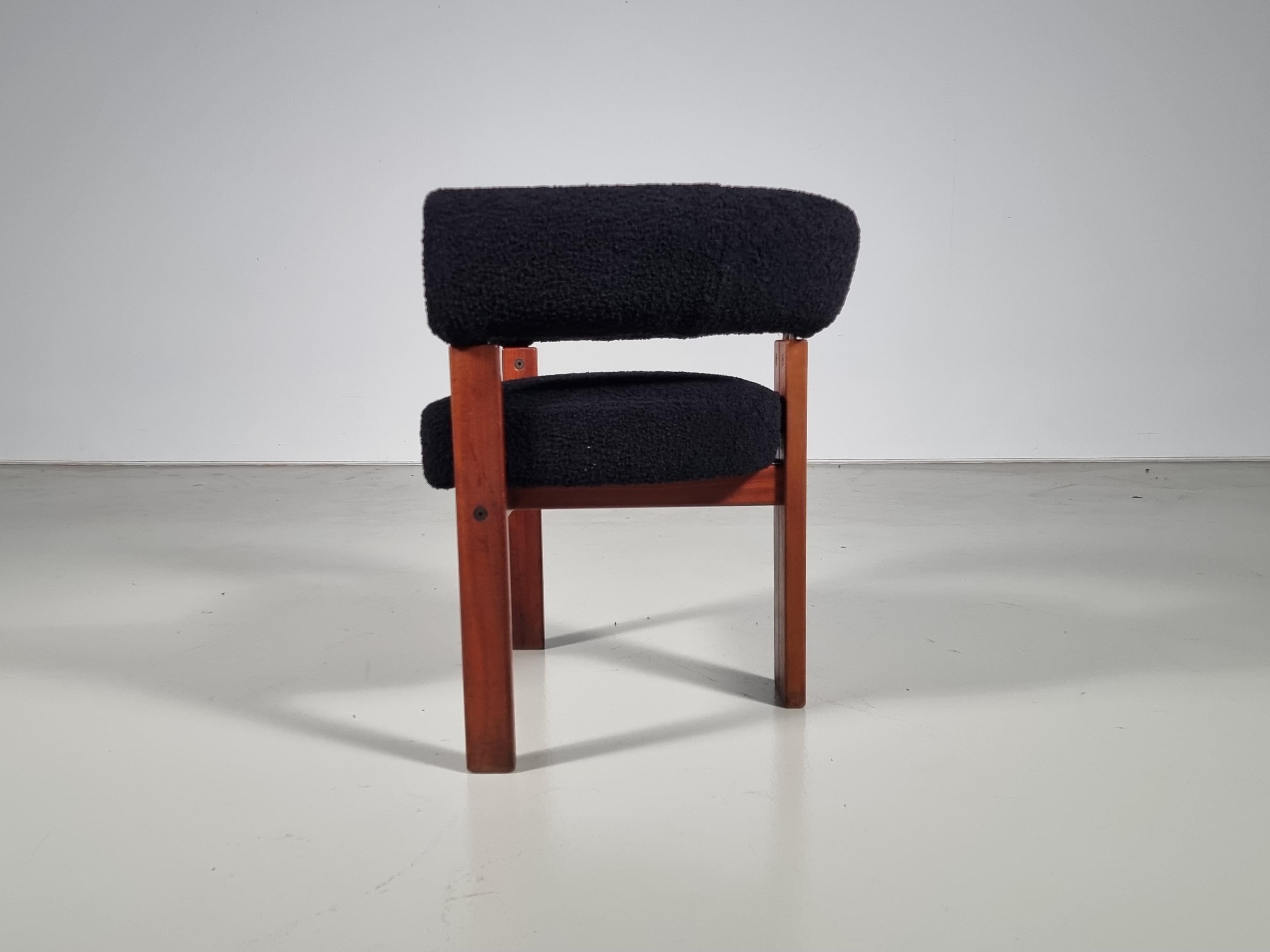 Mid-20th Century Set of 8 Chairs in teak and black boucle by Ettore Sottsass for Poltronova, 1960 For Sale