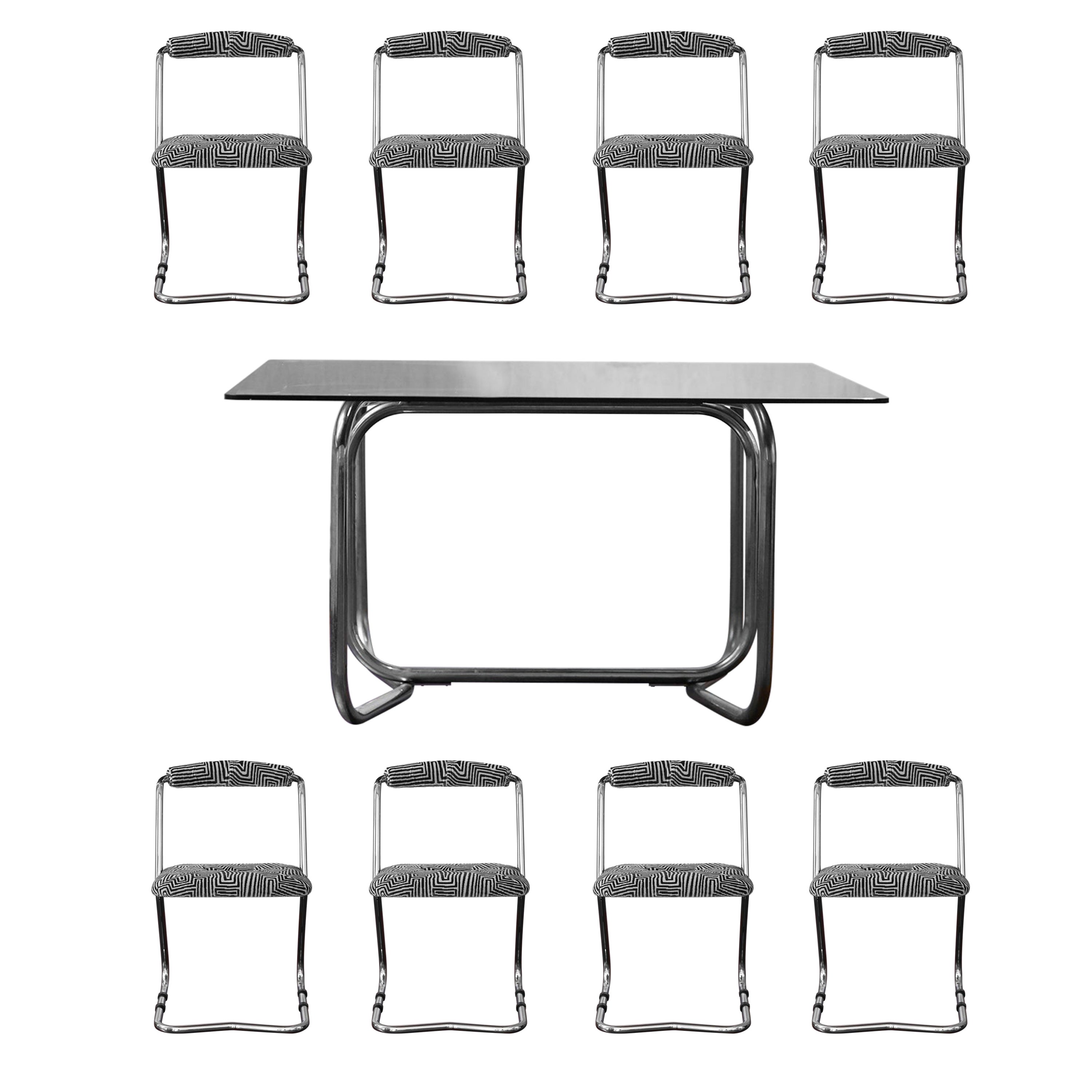 Set Of 8 Chairs By Giotto Stoppino for Tecnosalotto + Table In metal and glass